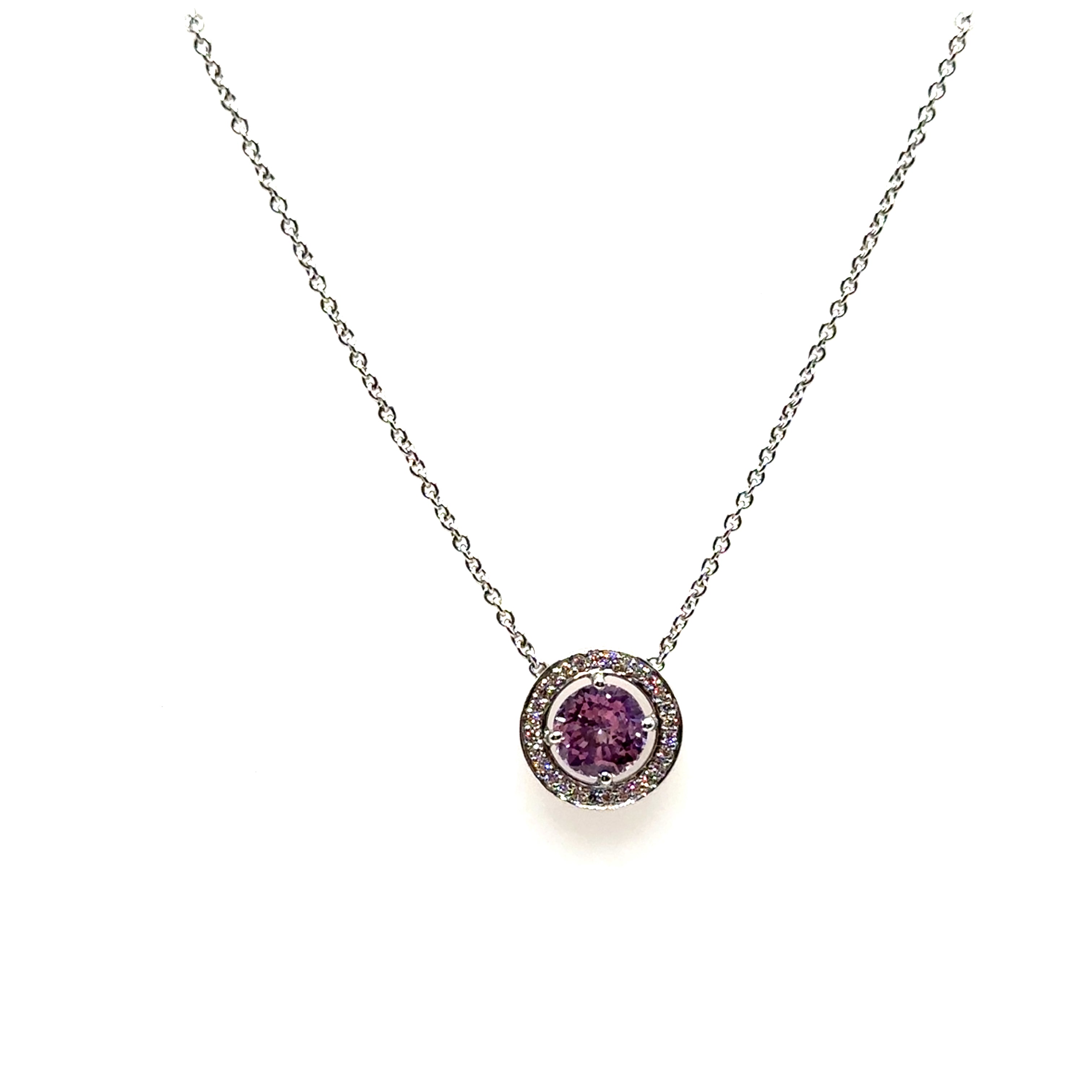 18K White Gold 1.28CT Pink Sapphire and Diamond Pendant