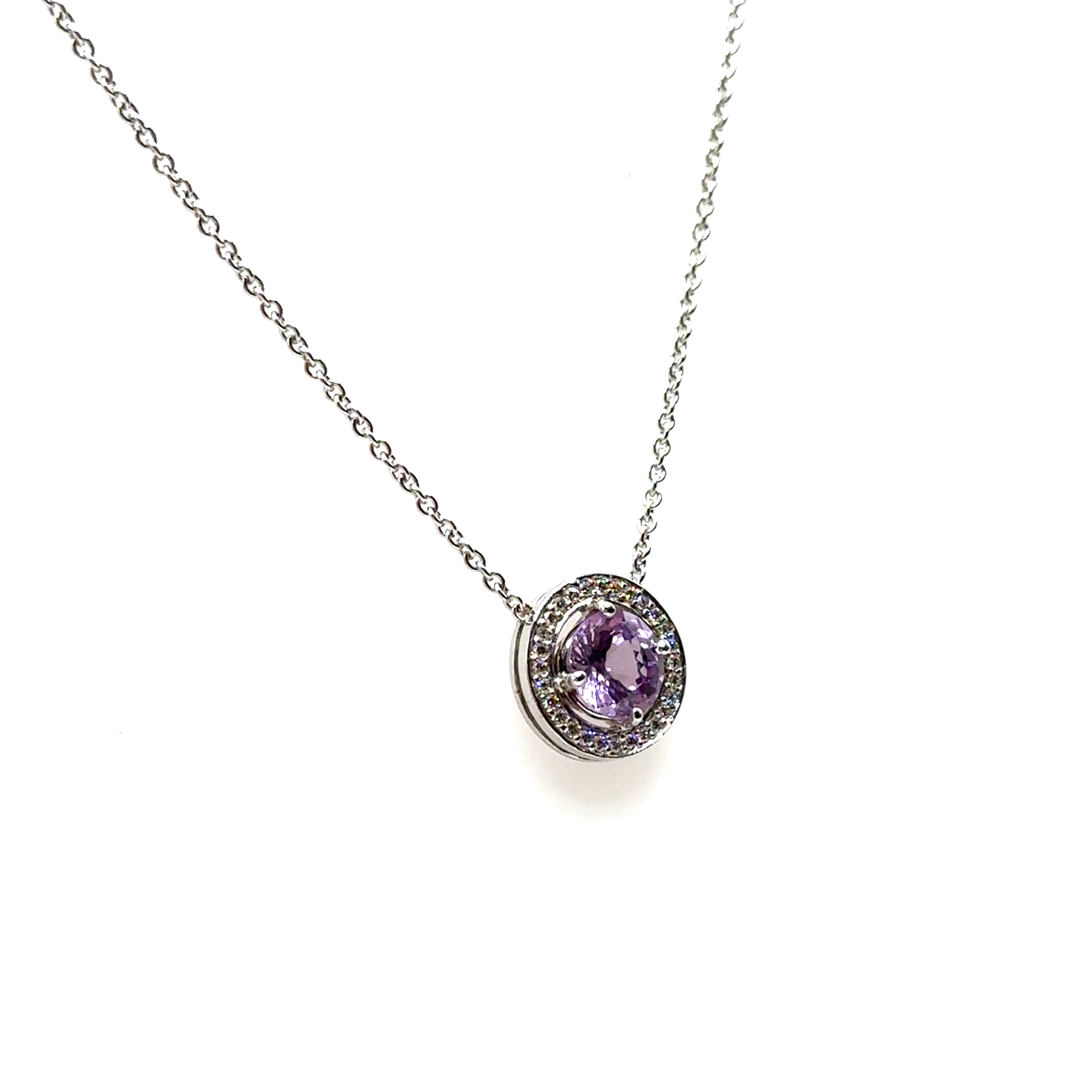 18K White Gold 1.28CT Pink Sapphire and Diamond Pendant