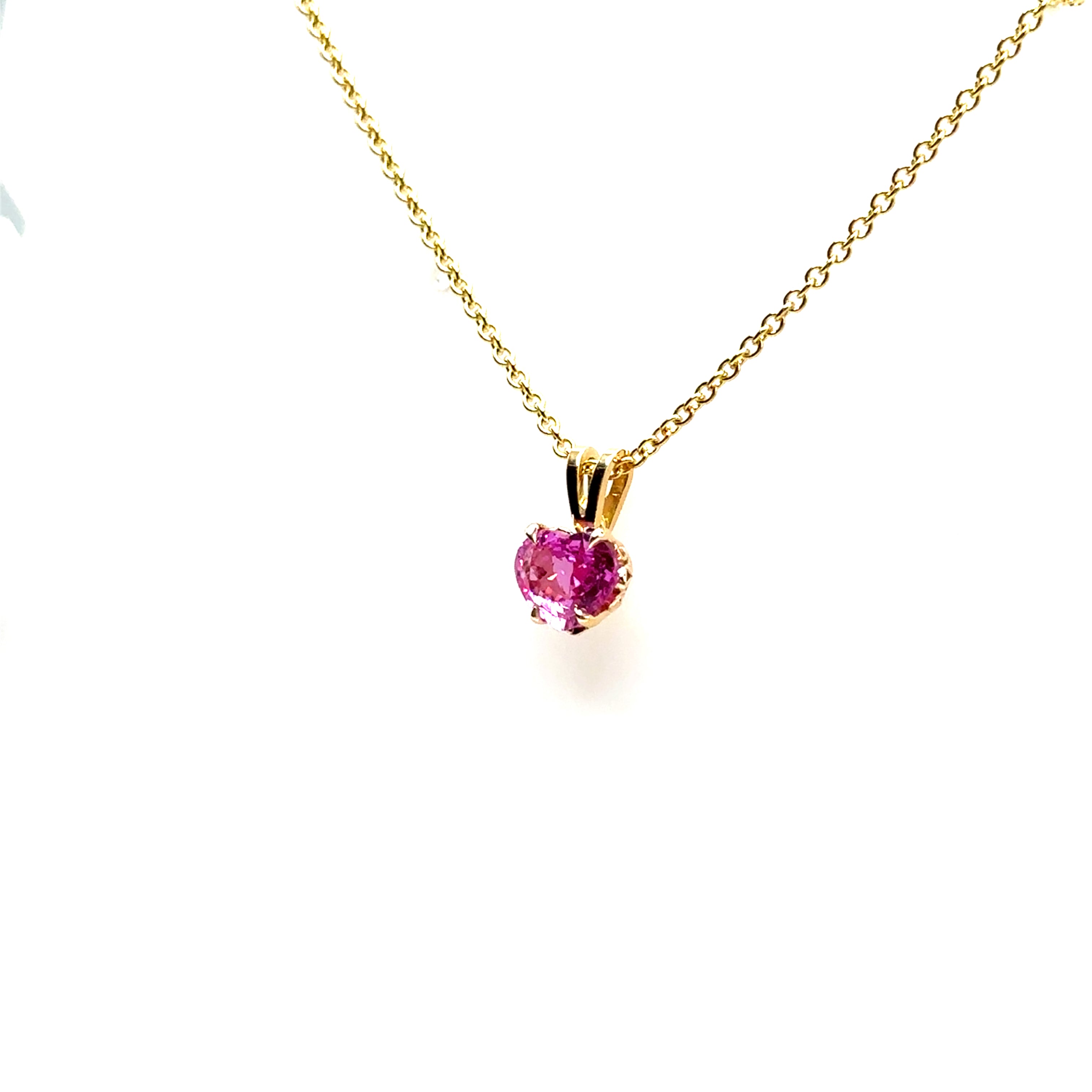 18K Yellow Gold 1.43CT Pink Sapphire Heart Shaped Pendant
