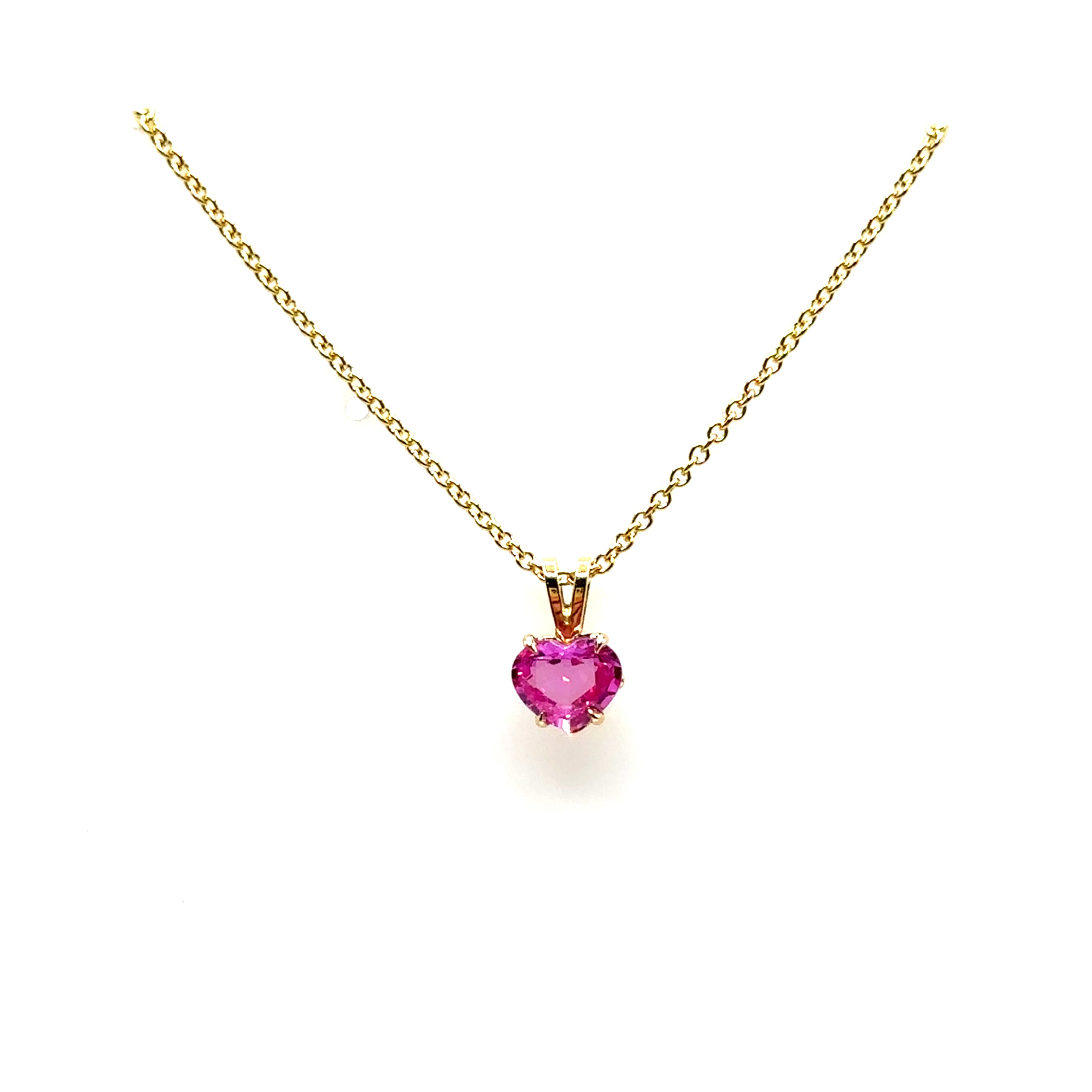 18K Yellow Gold 1.43CT Pink Sapphire Heart Shaped Pendant