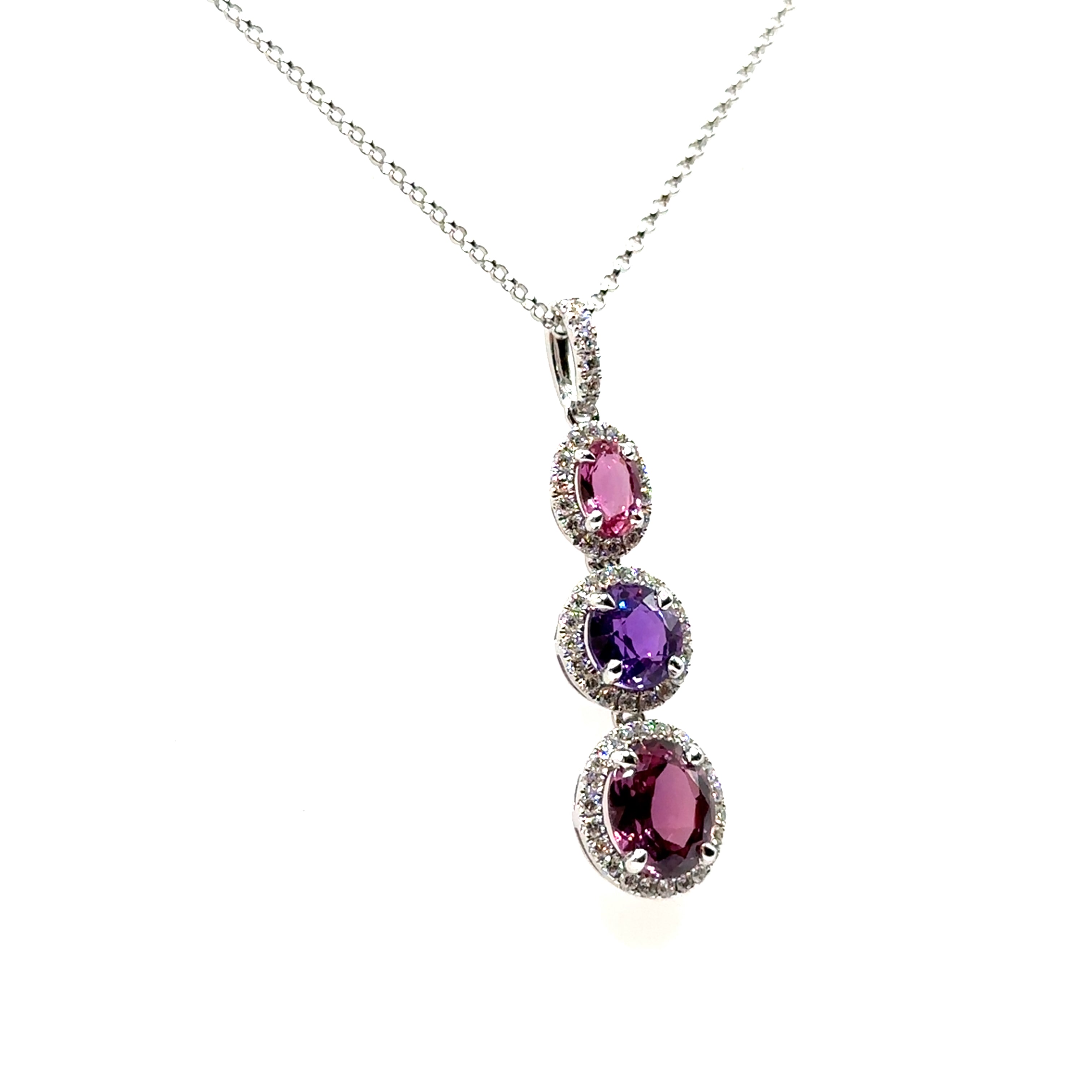 18K White Gold Multicolored Sapphire and Diamond Pendant
