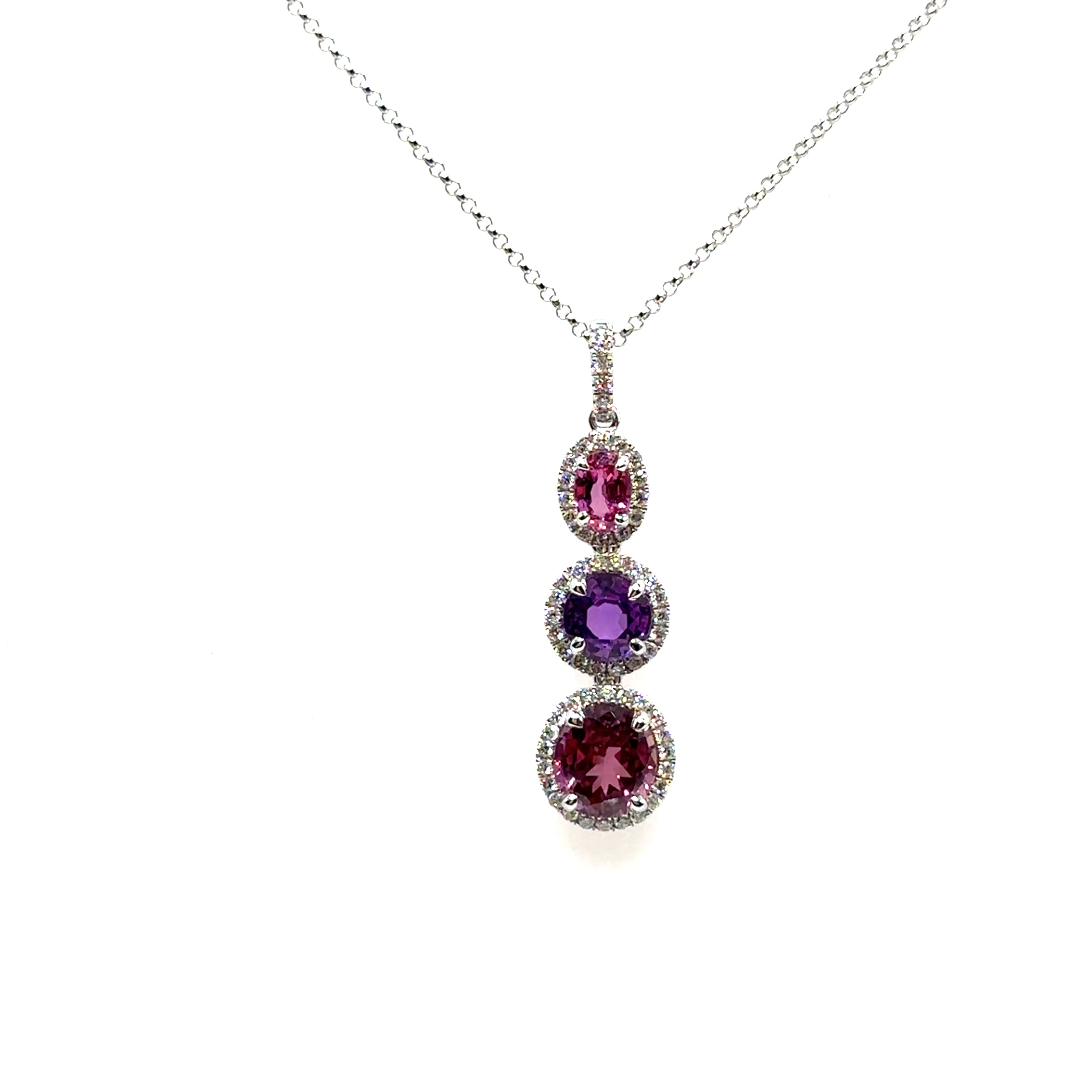 18K White Gold Multicolored Sapphire and Diamond Pendant