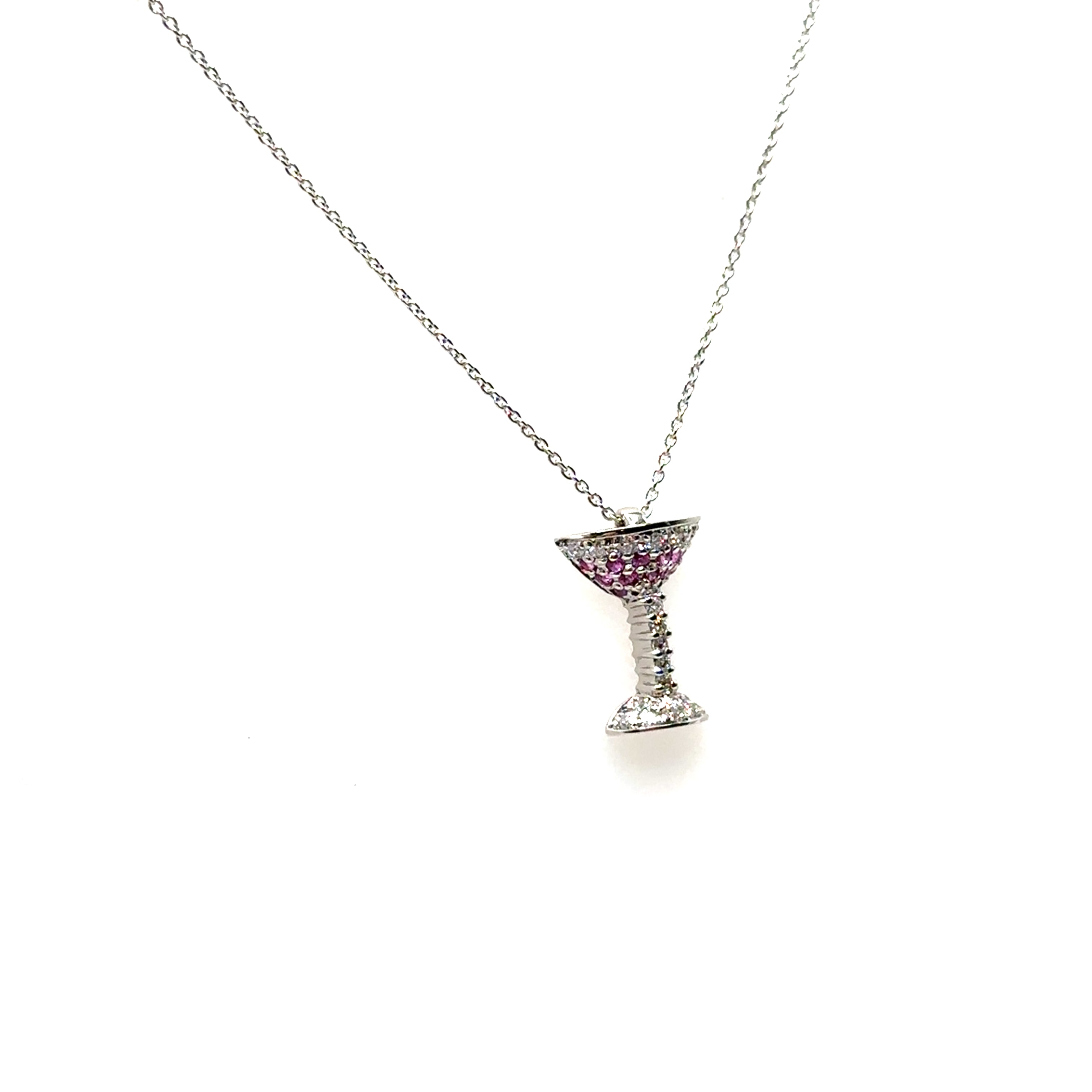 18K White Gold Pink Sapphire and Diamond Martini Pendant