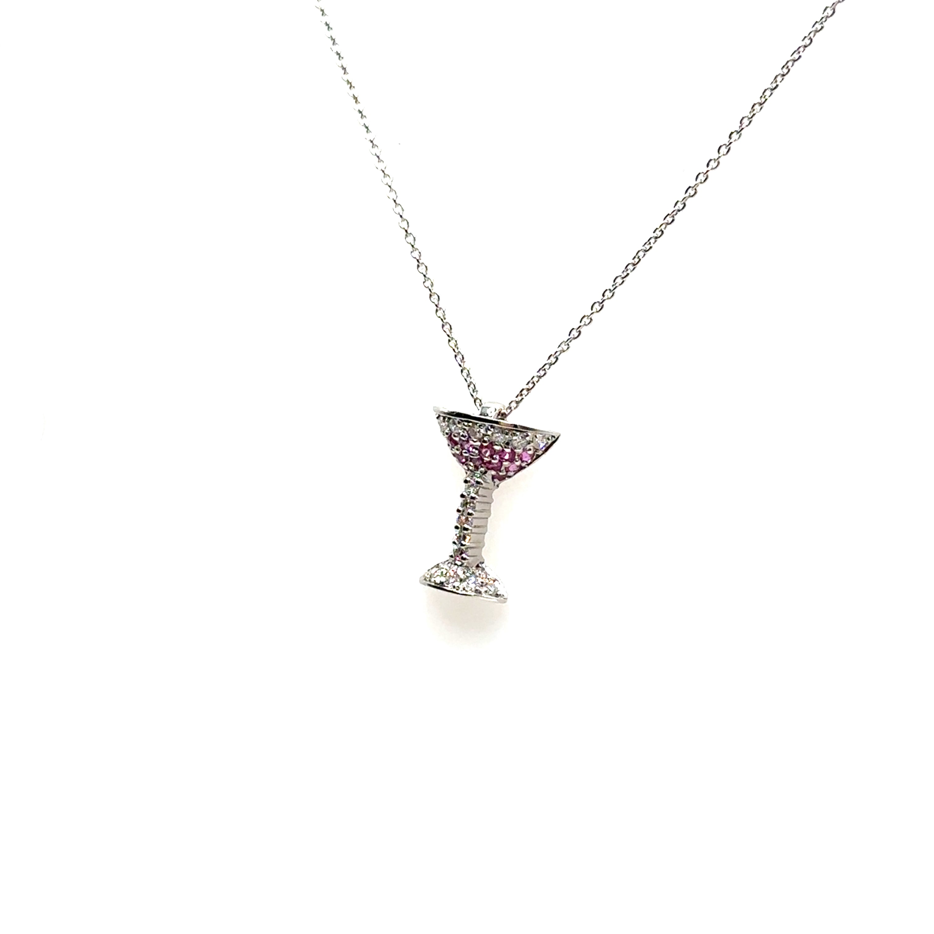 18K White Gold Pink Sapphire and Diamond Martini Pendant