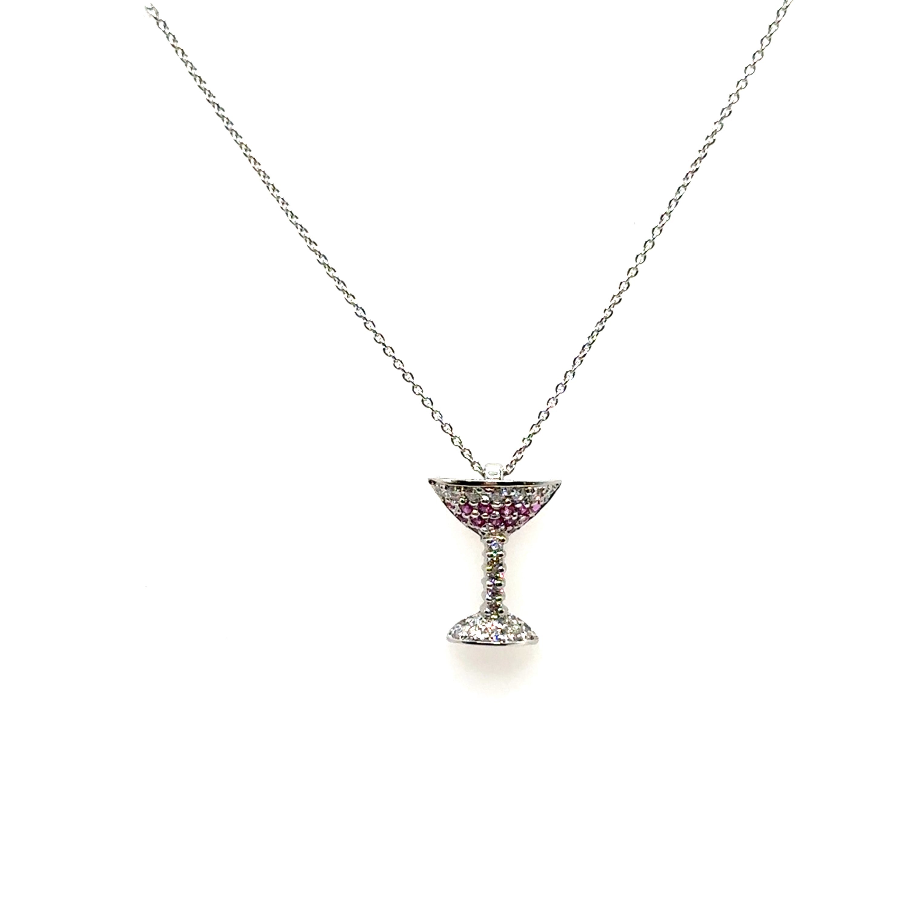 18K White Gold Pink Sapphire and Diamond Martini Pendant