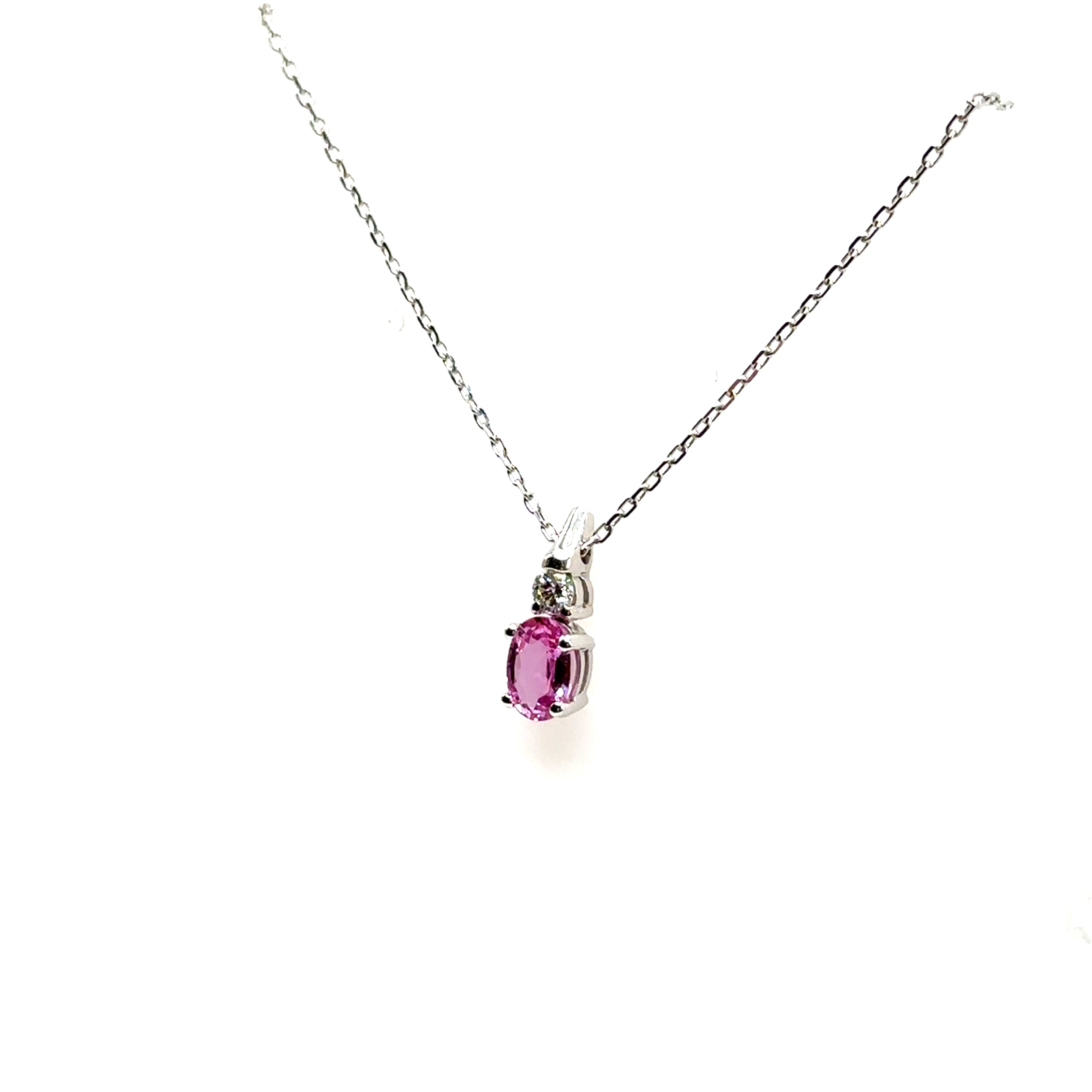 18K White Gold 1CT Pink Sapphire and Diamond Pendant