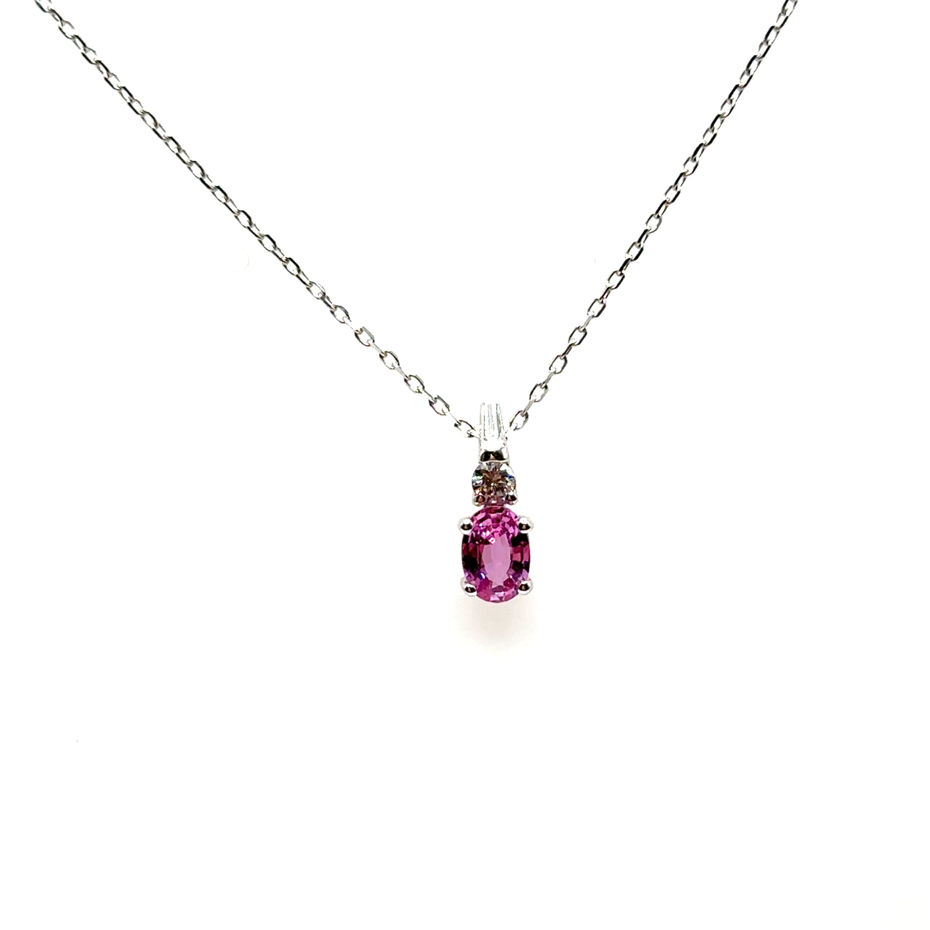 18K White Gold 1CT Pink Sapphire and Diamond Pendant