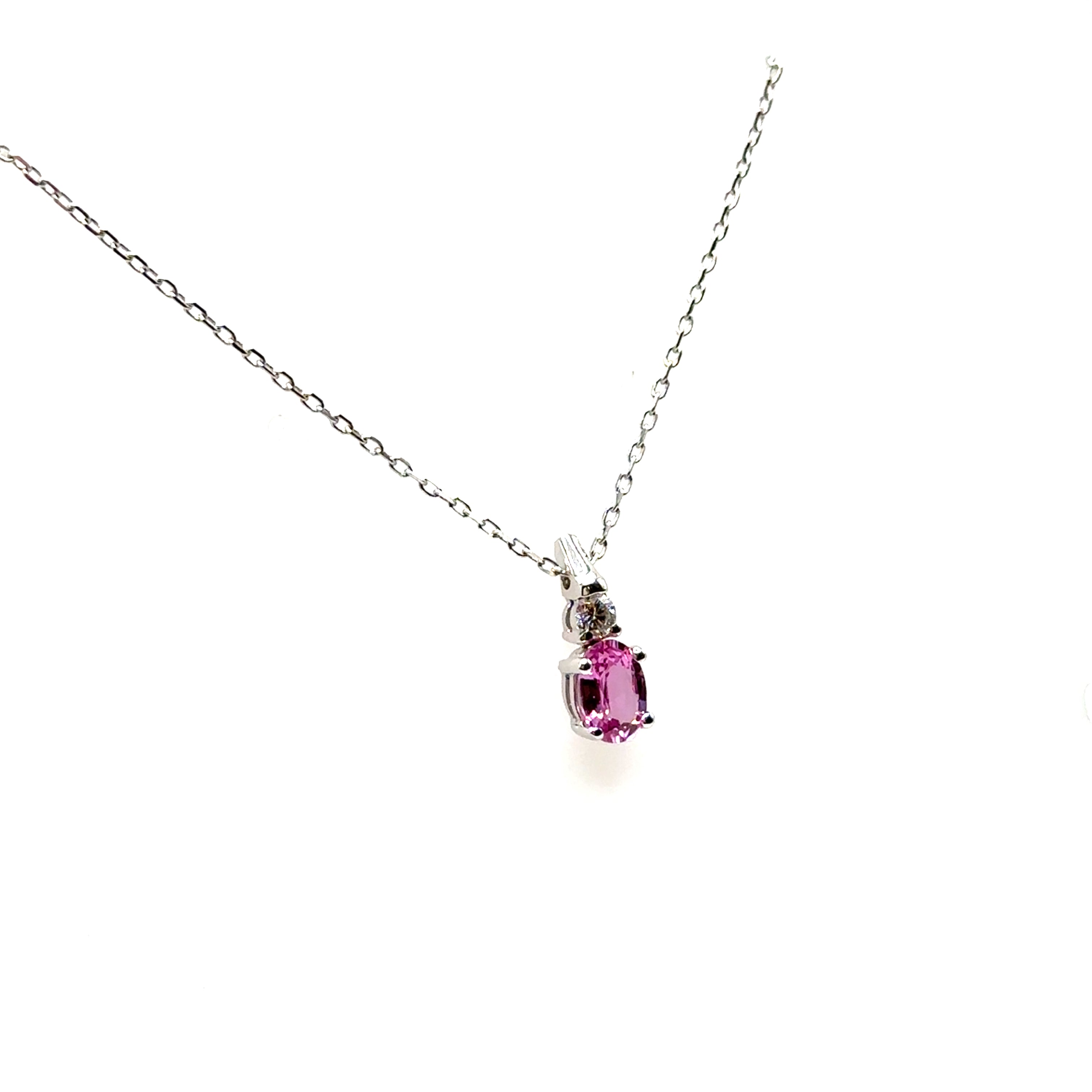 18K White Gold 1CT Pink Sapphire and Diamond Pendant