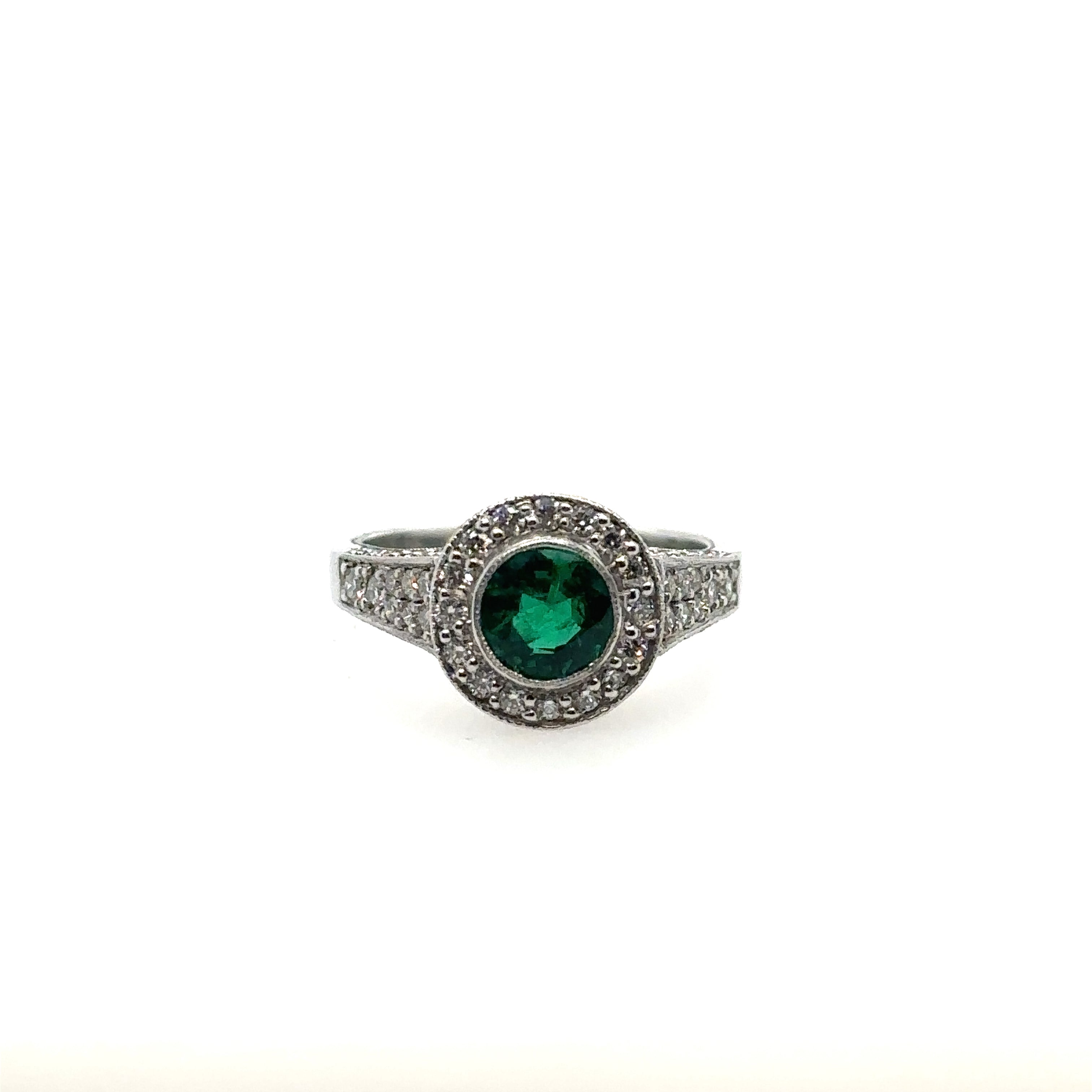 Platinum Emerald and Diamond Ring