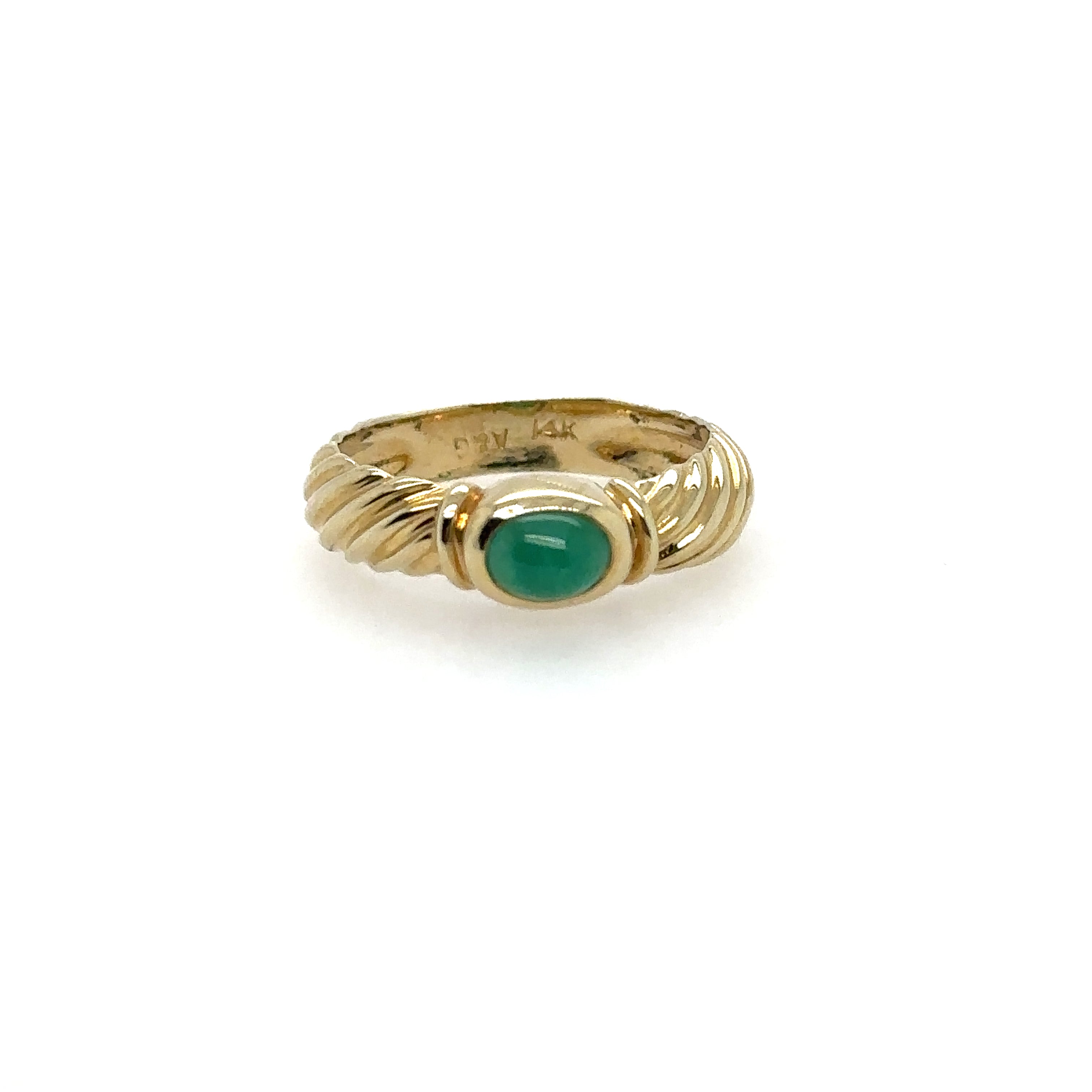 14K Yellow Gold Bezel-Set Cabochon Emerald Ring