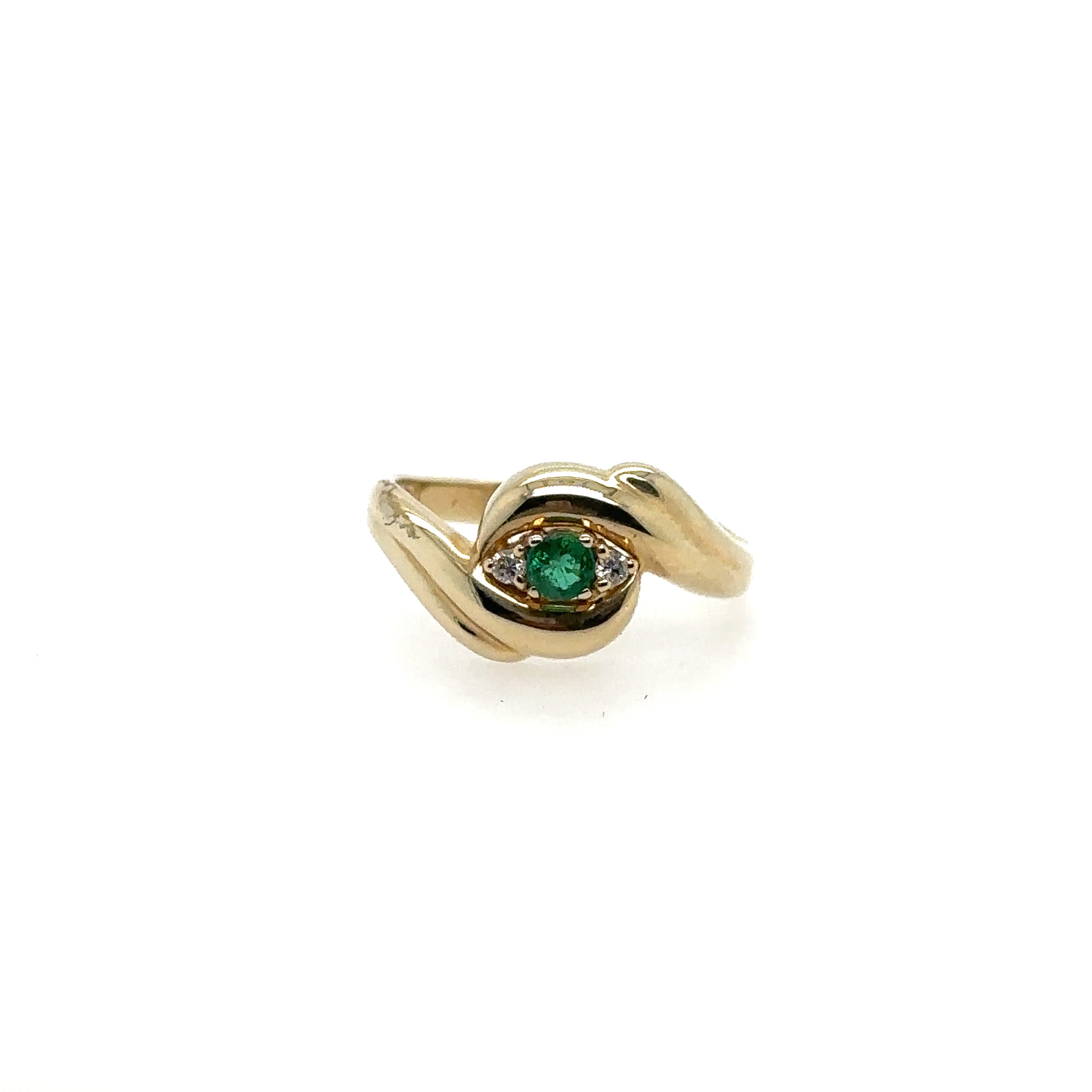 14K Yellow Gold Emerald and Diamond Ring