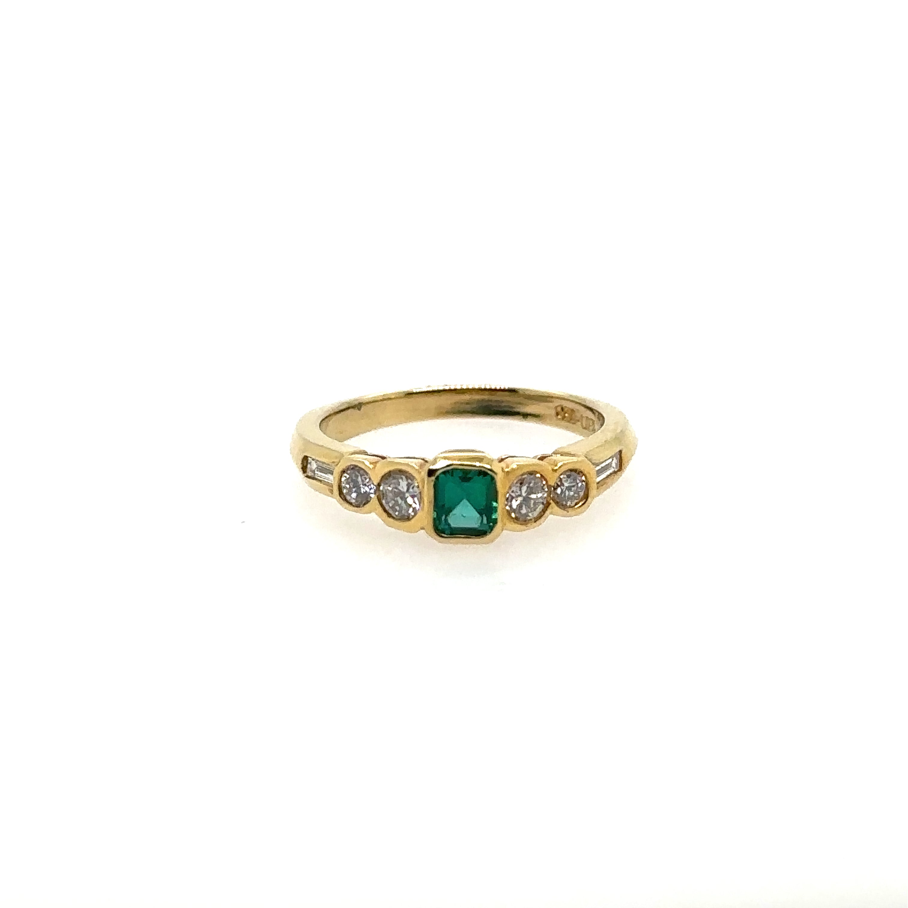 18K Yellow Gold Diamond and Emerald Ring