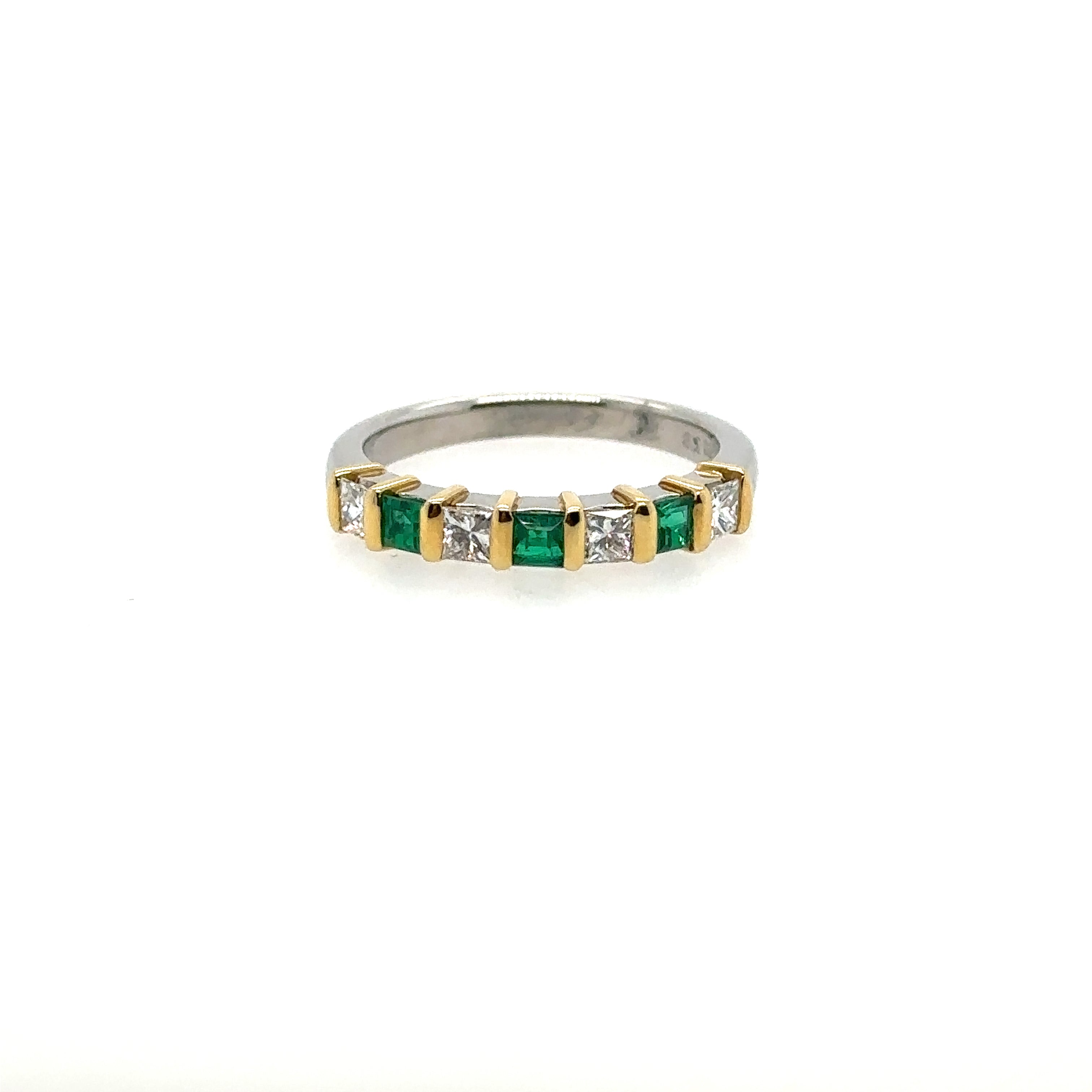 Platinum and 18K Yellow Gold Emerald and Diamond Ring