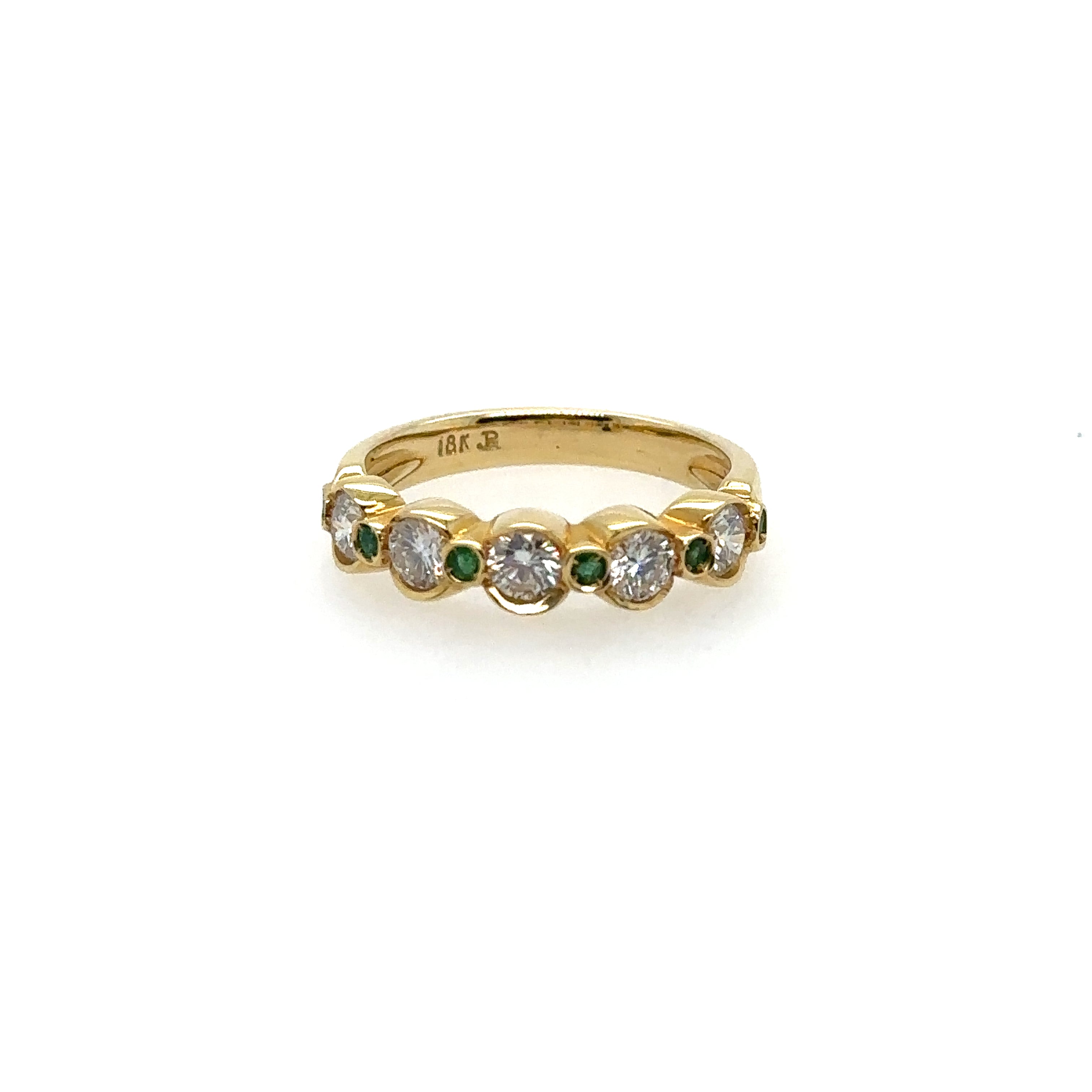 18K Yellow Gold Diamond and Emerald Bezel-Set Ring