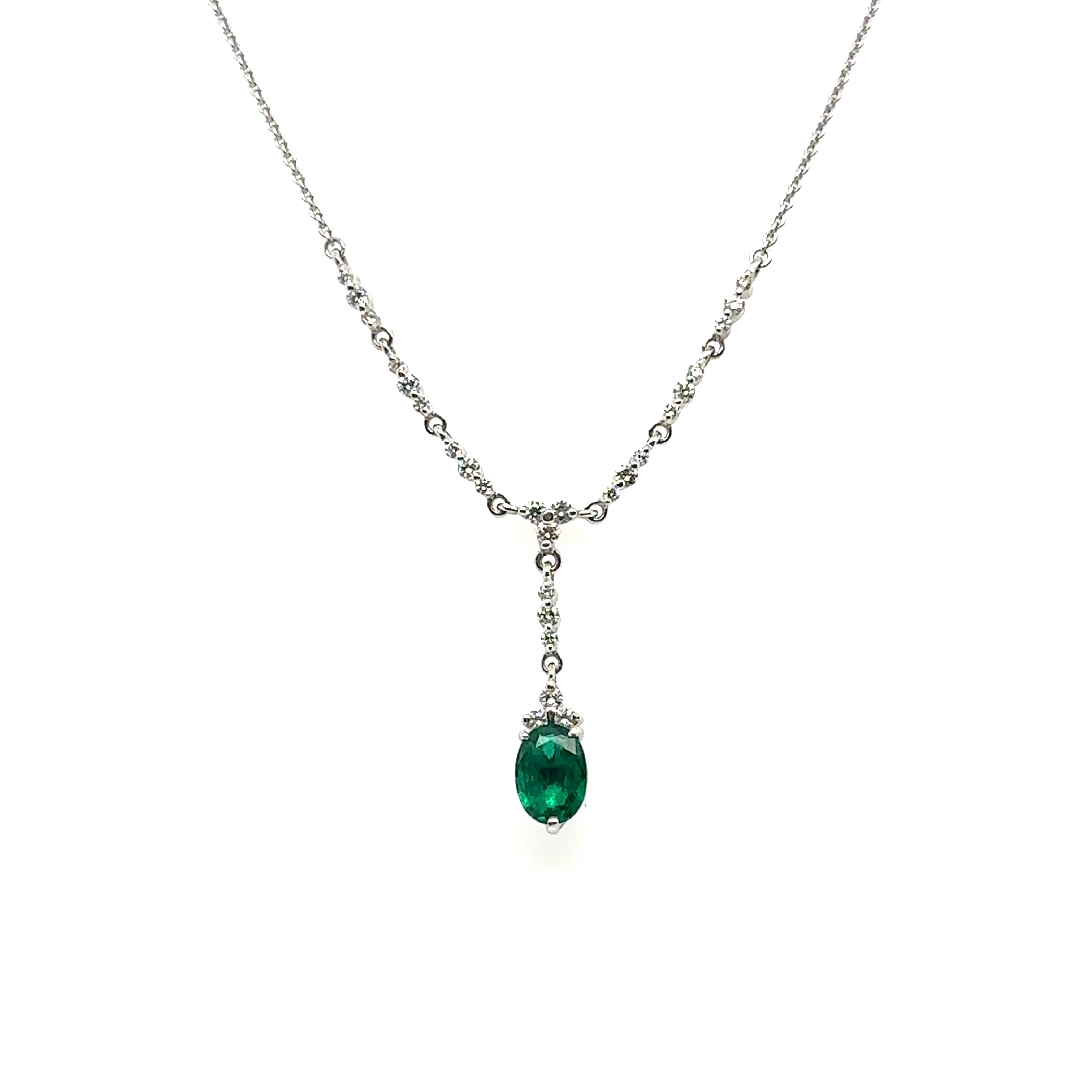 18K White Gold Emerald and Diamond Pendant