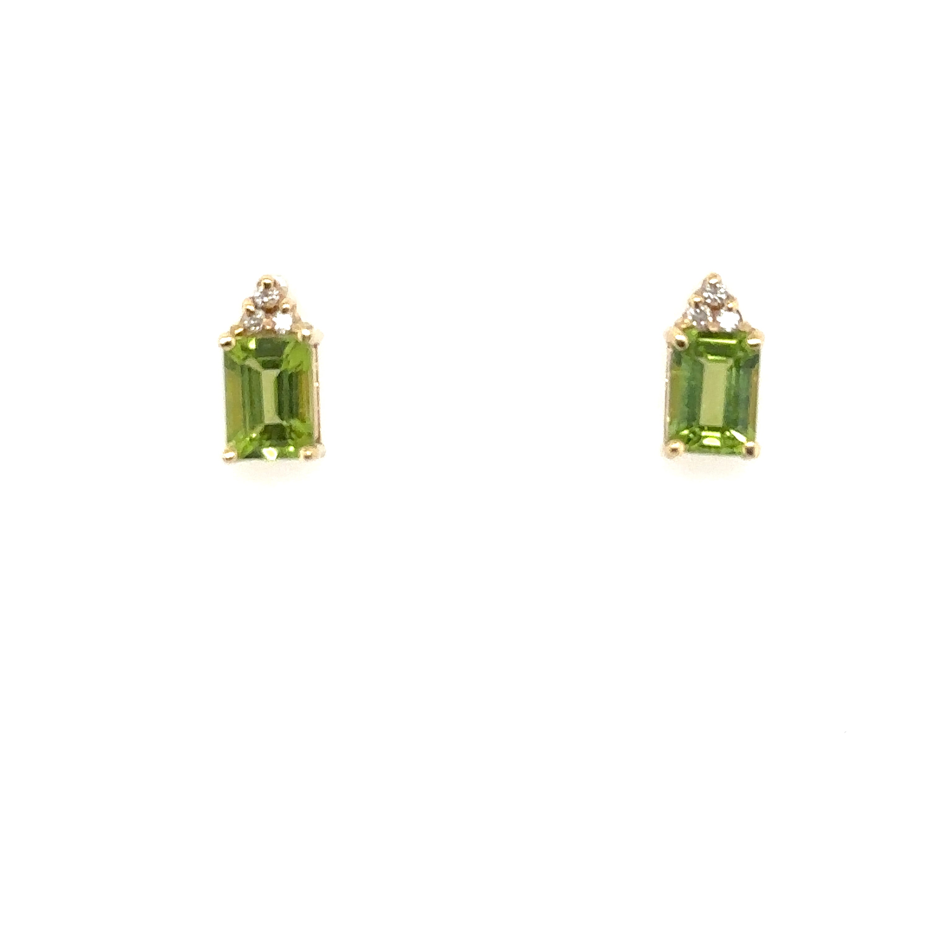 14K Yellow Gold Peridot and Diamond Stud Earrings