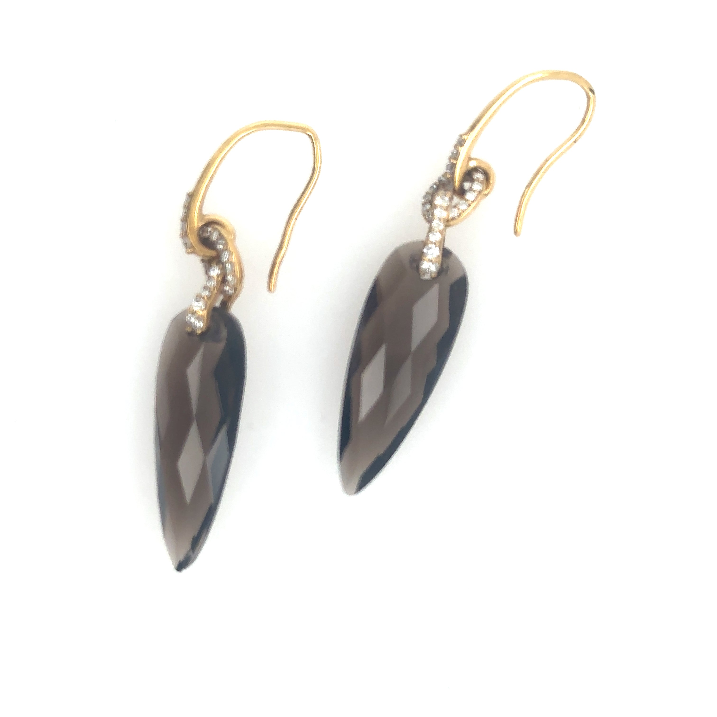 18K Yellow Gold Smoky Quartz Dangle Earrings