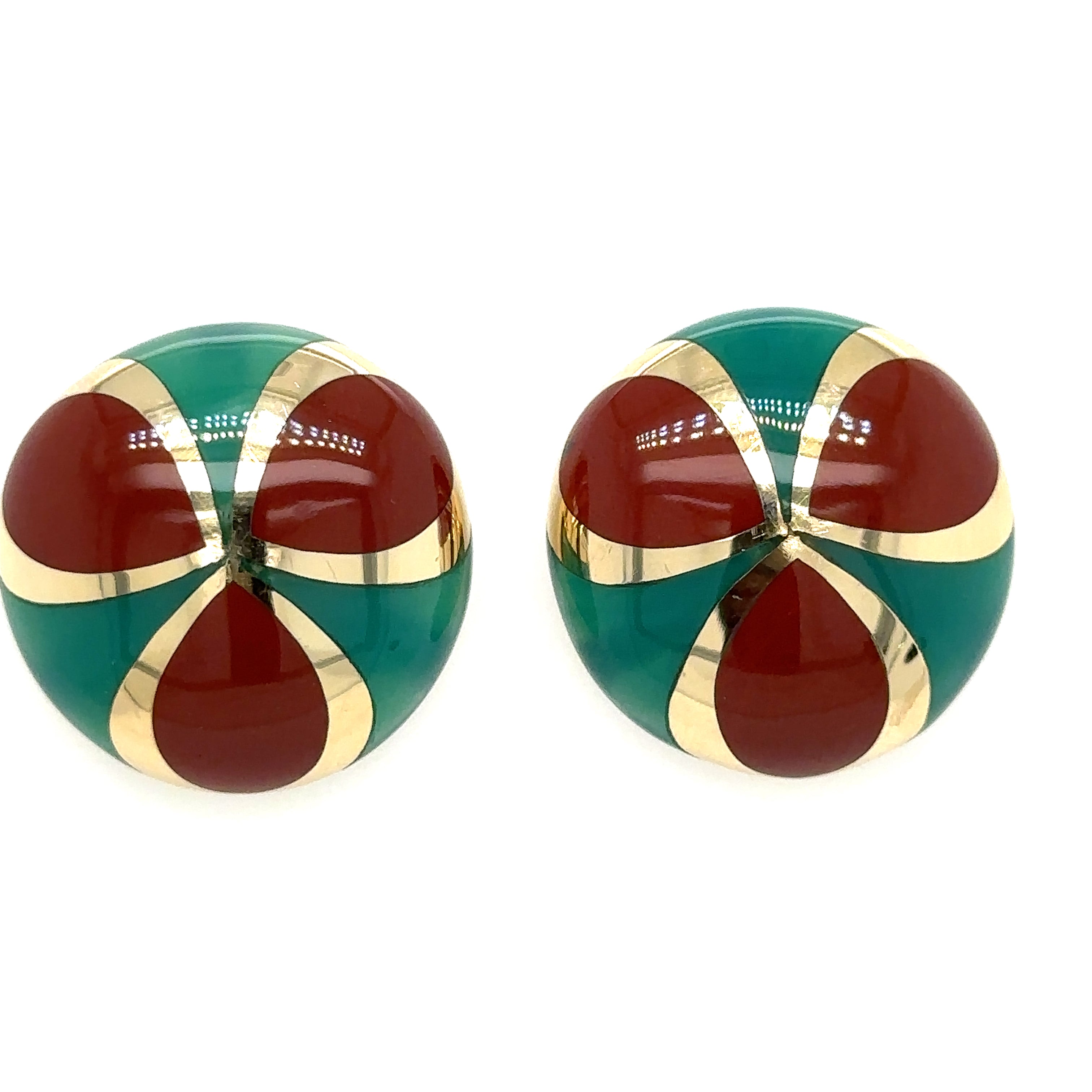 14K Yellow Gold Jasper Onyx Stud Earrings