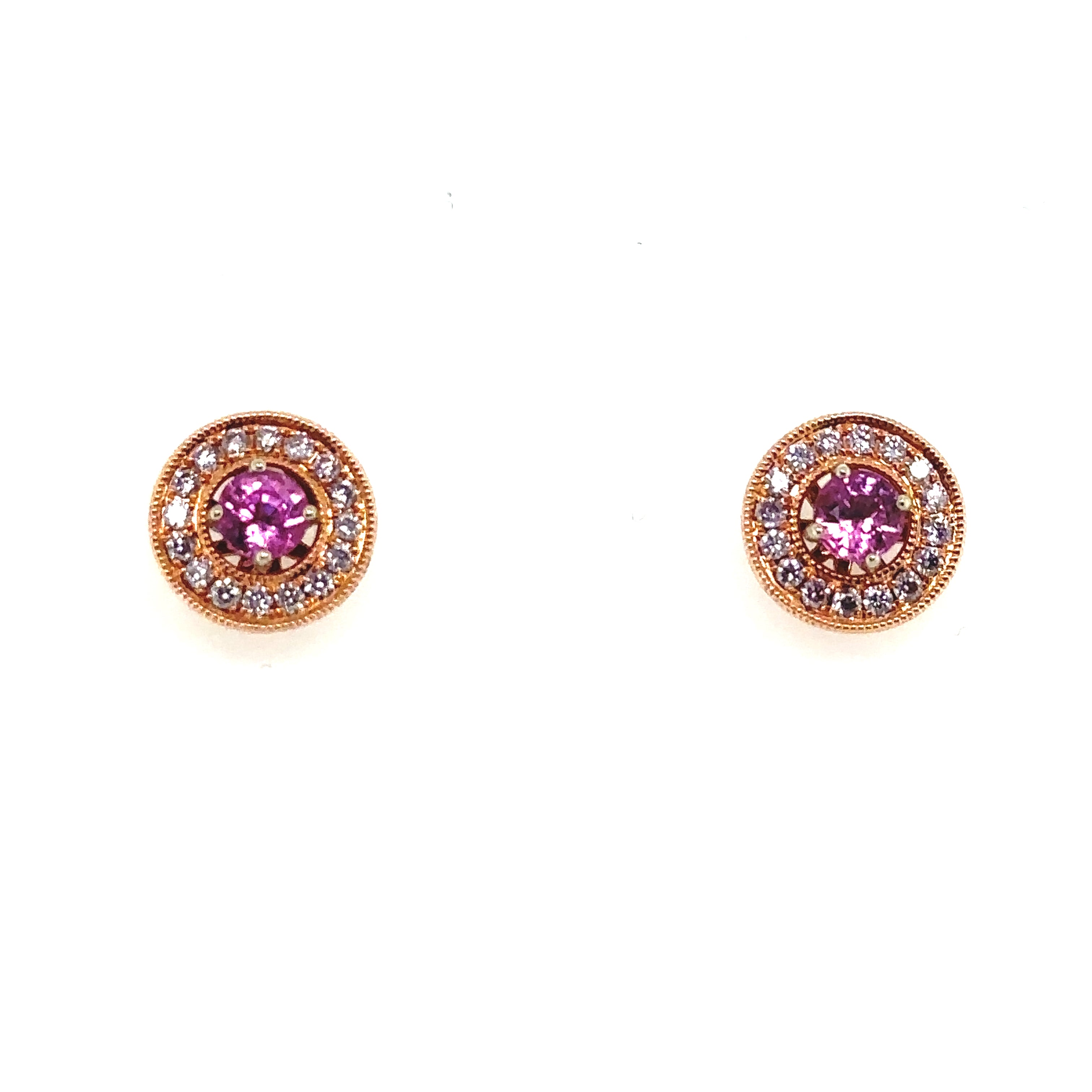 14K Rose Gold Jacket Earrings With Pink Sapphires and Diamonds