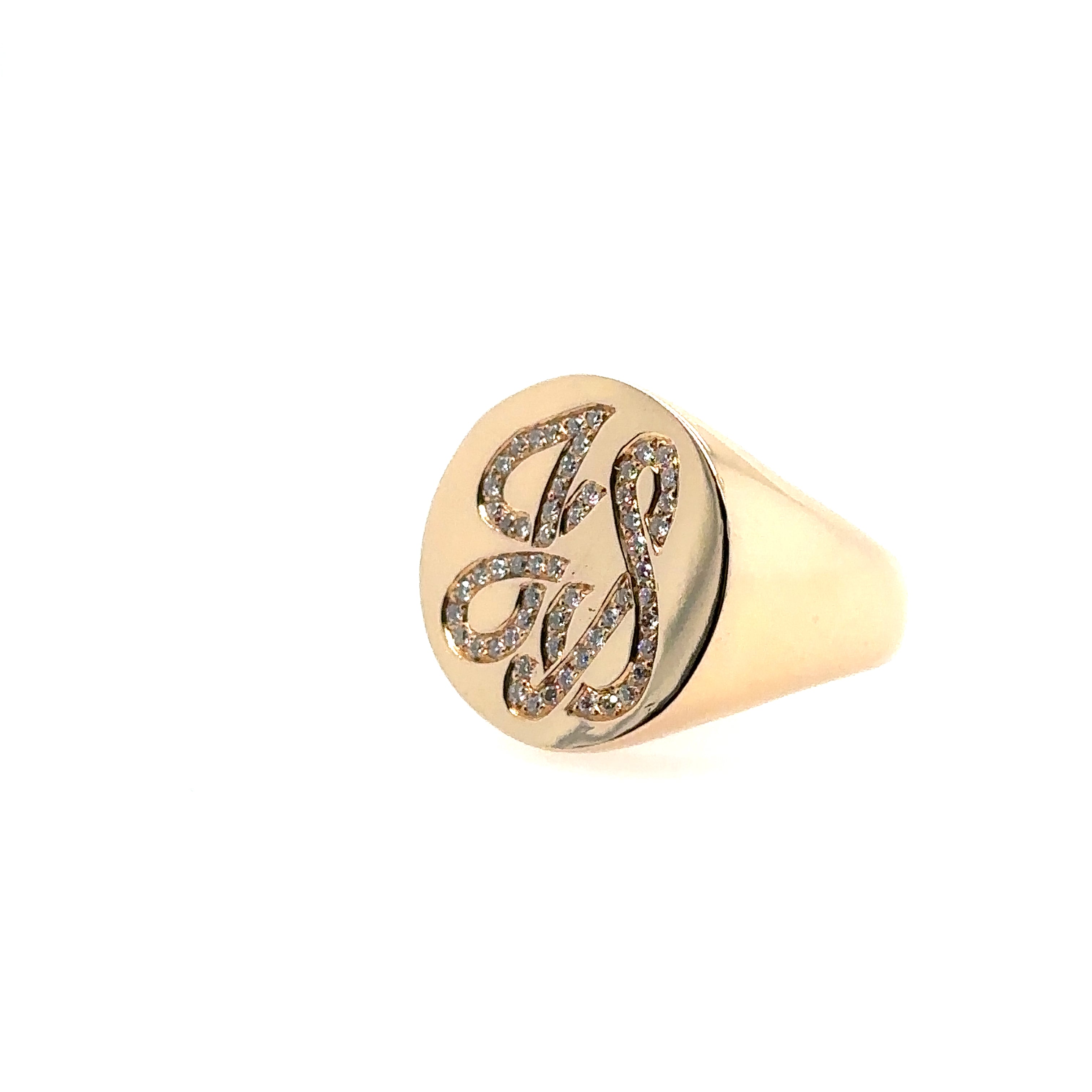 18KT Rose Gold Diamond Initial Signet Ring