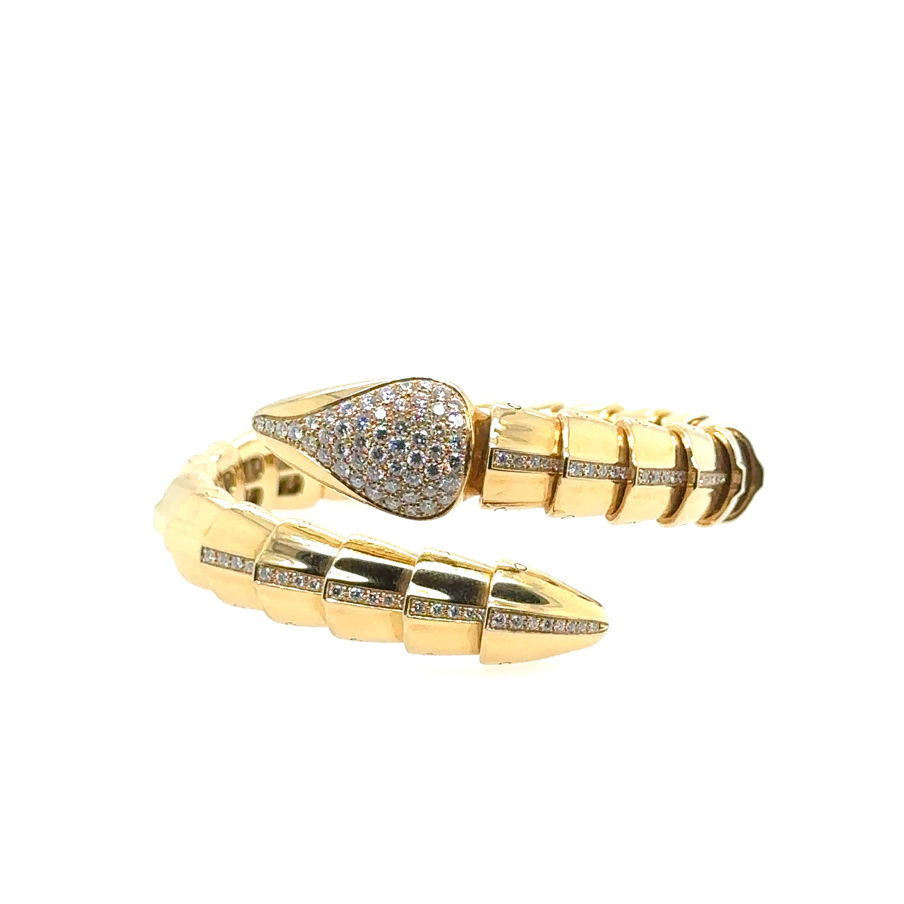 18K Yellow Gold Diamond Studded Snake Tail Bracelet