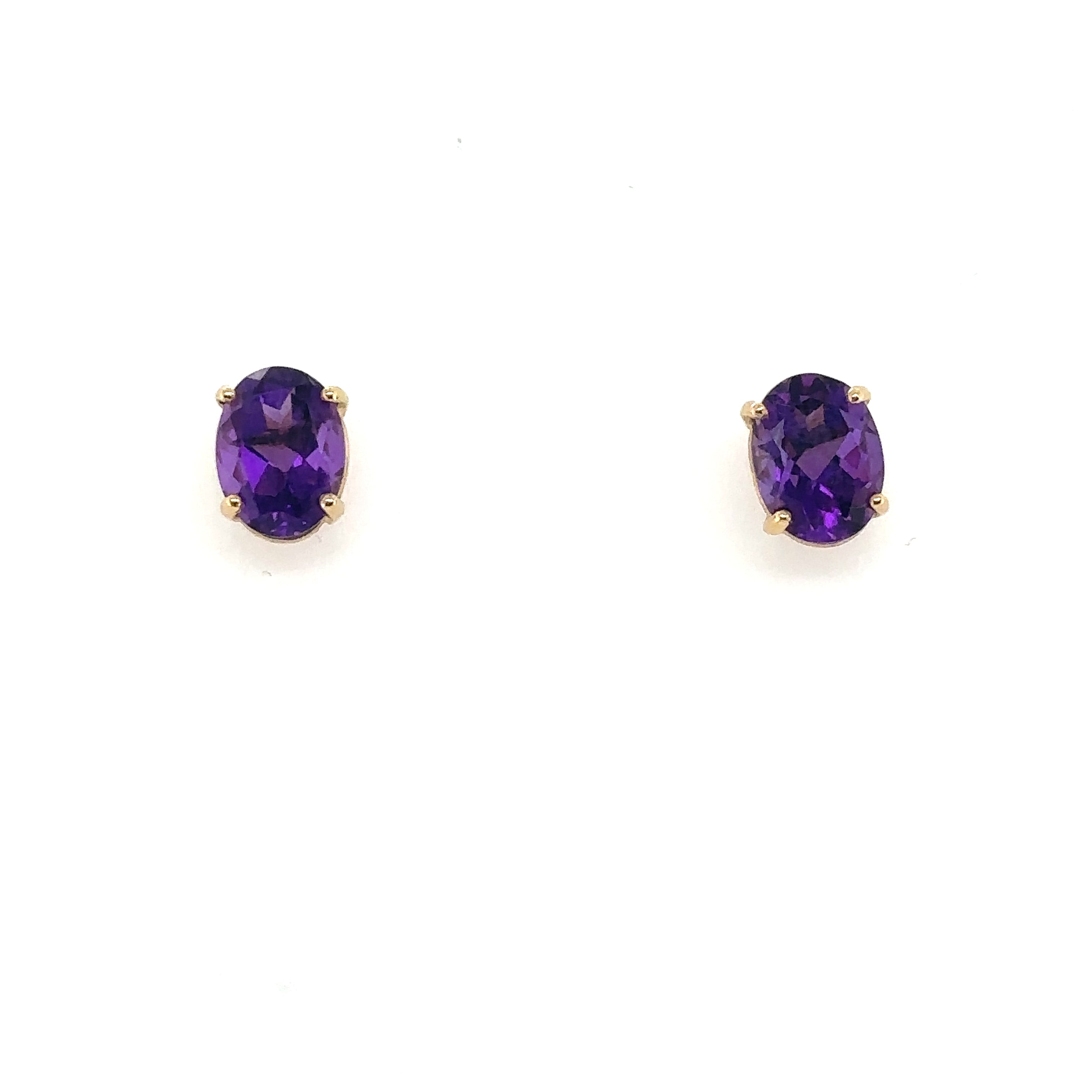 14K Yellow Gold Amethyst Stud Earrings