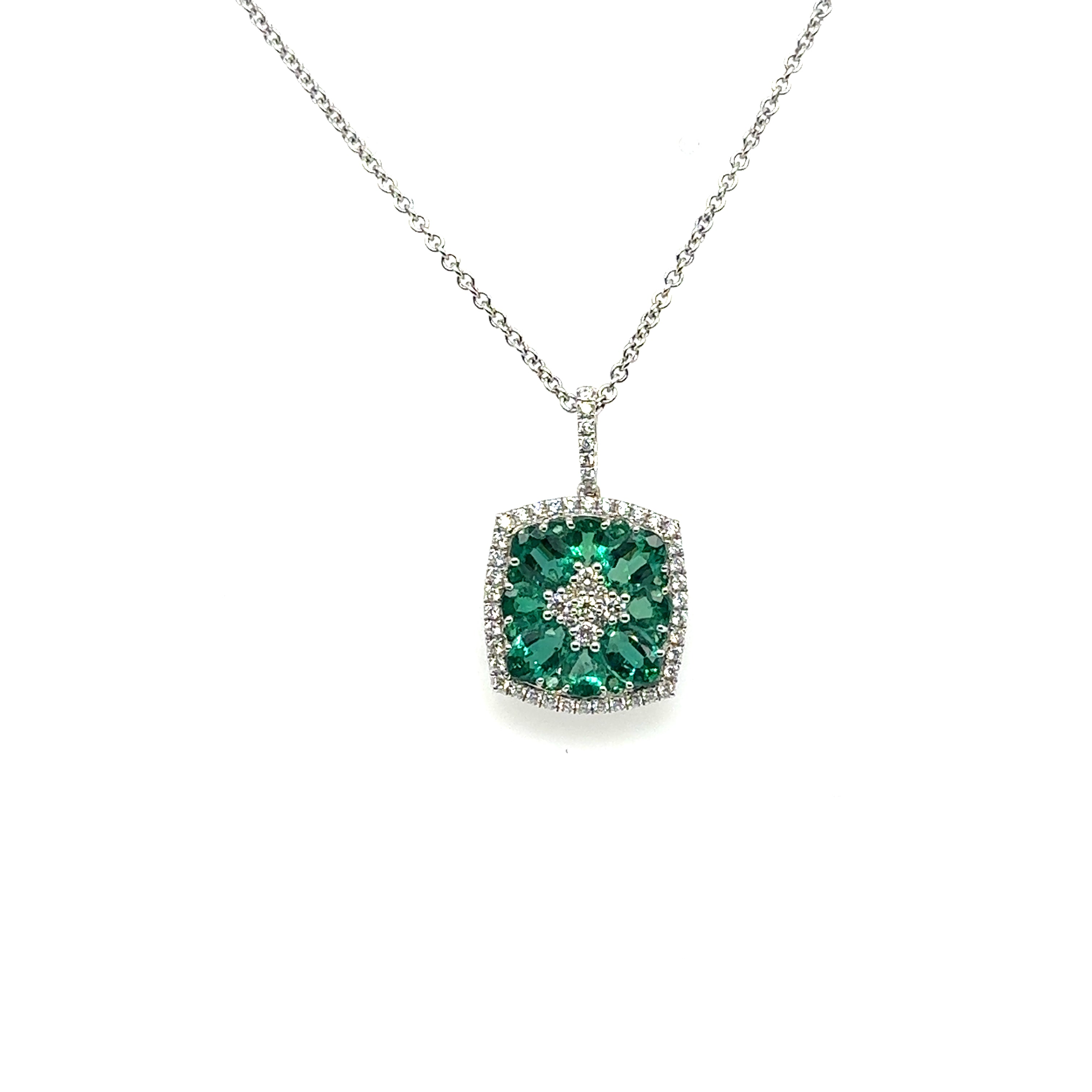 18K White Gold Emerald and Diamond Pendant