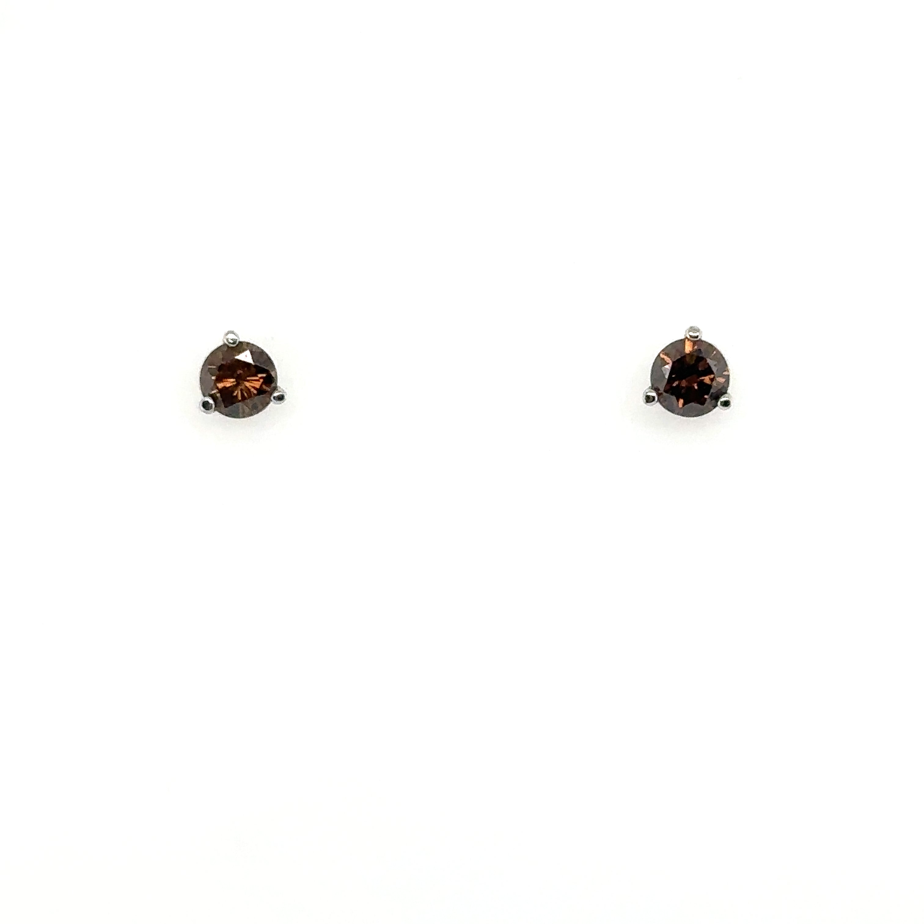 14K White Gold Brown Diamond Stud Earrings