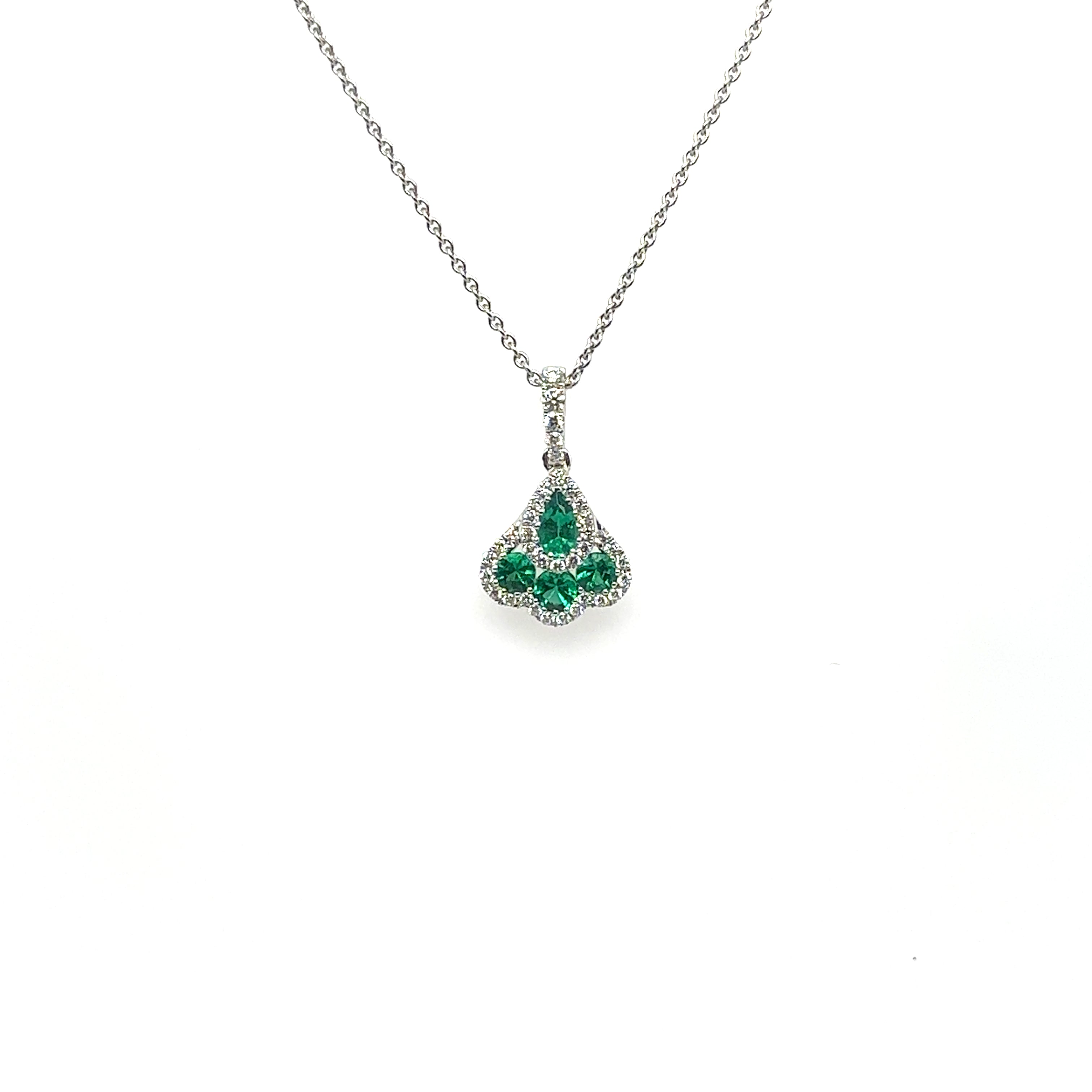 18K White Gold Emerald and Diamond Pendant