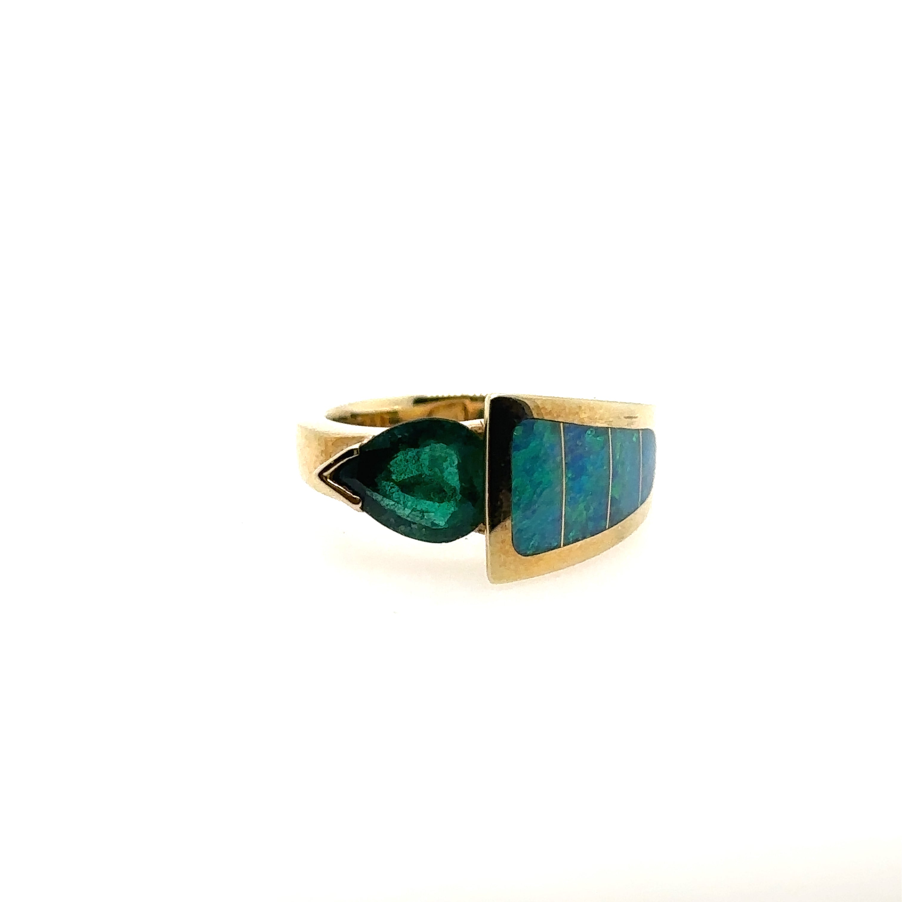 18K Yellow Gold Emerald and Opal Ring