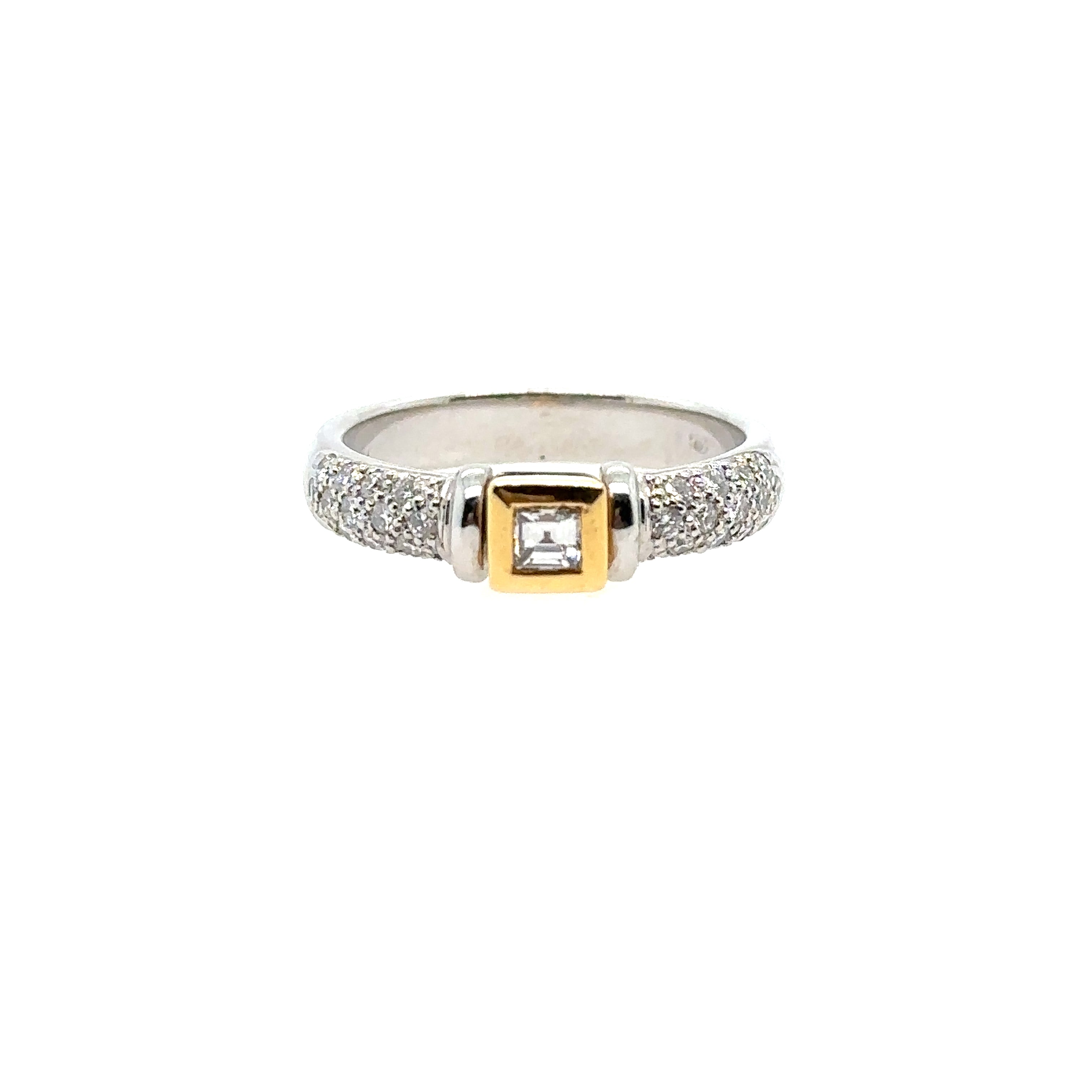 18K White and Yellow Gold Square Diamond Ring