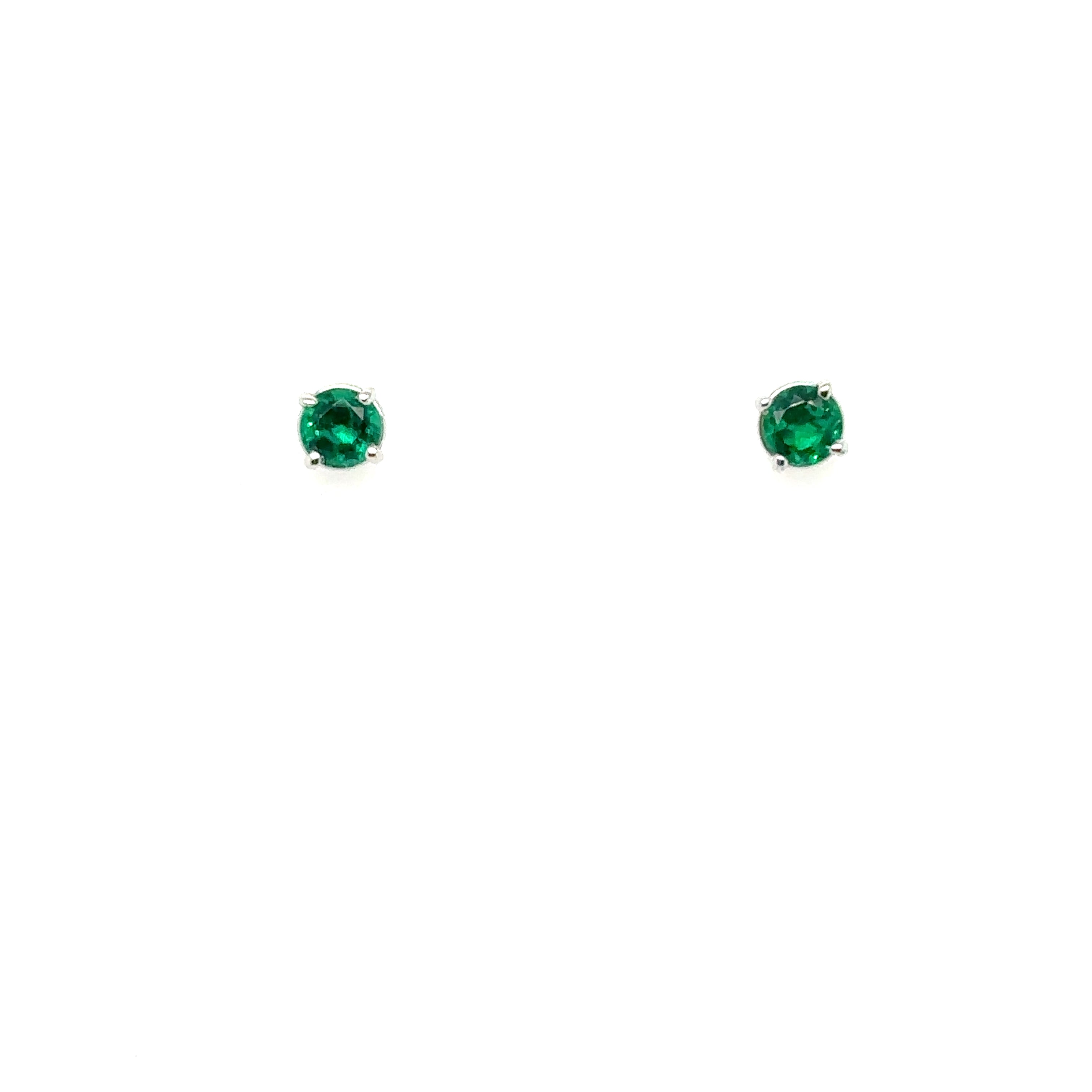 Elegant 14K White Gold Stud Earrings with 0.70CT Emeralds