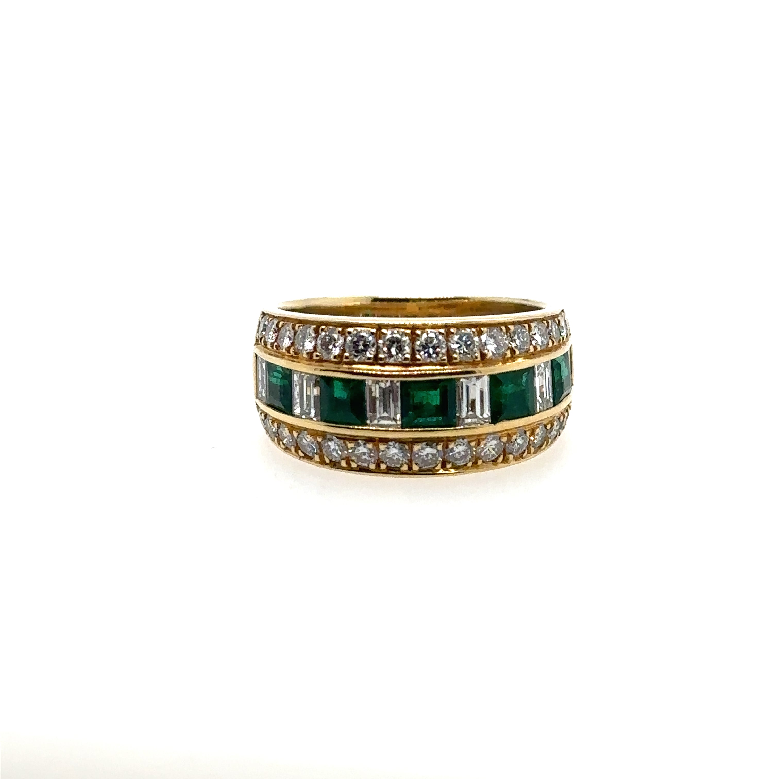 18K Yellow Gold Emerald and Diamond Baguette Ring