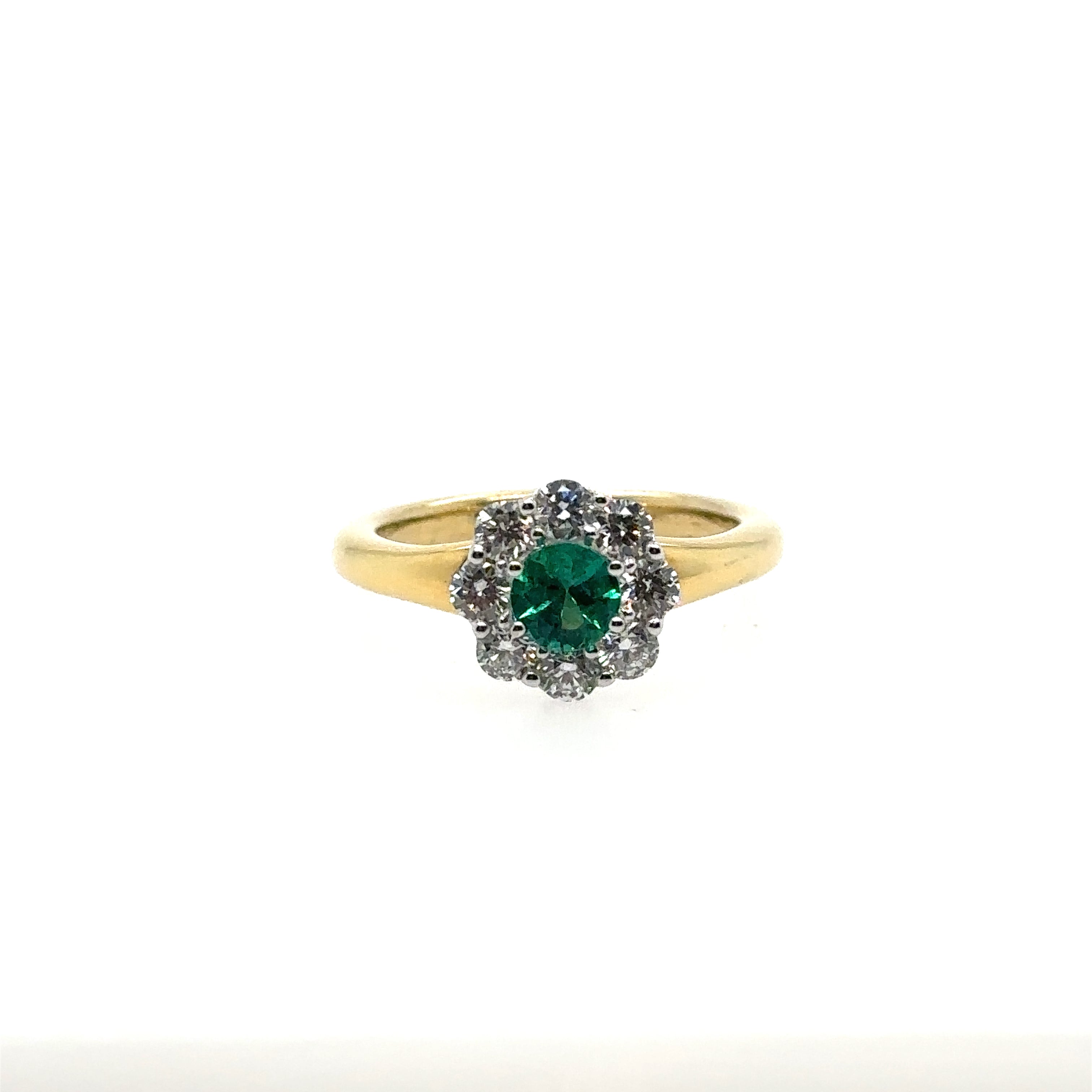18K Yellow Gold Emerald and Diamond Ring