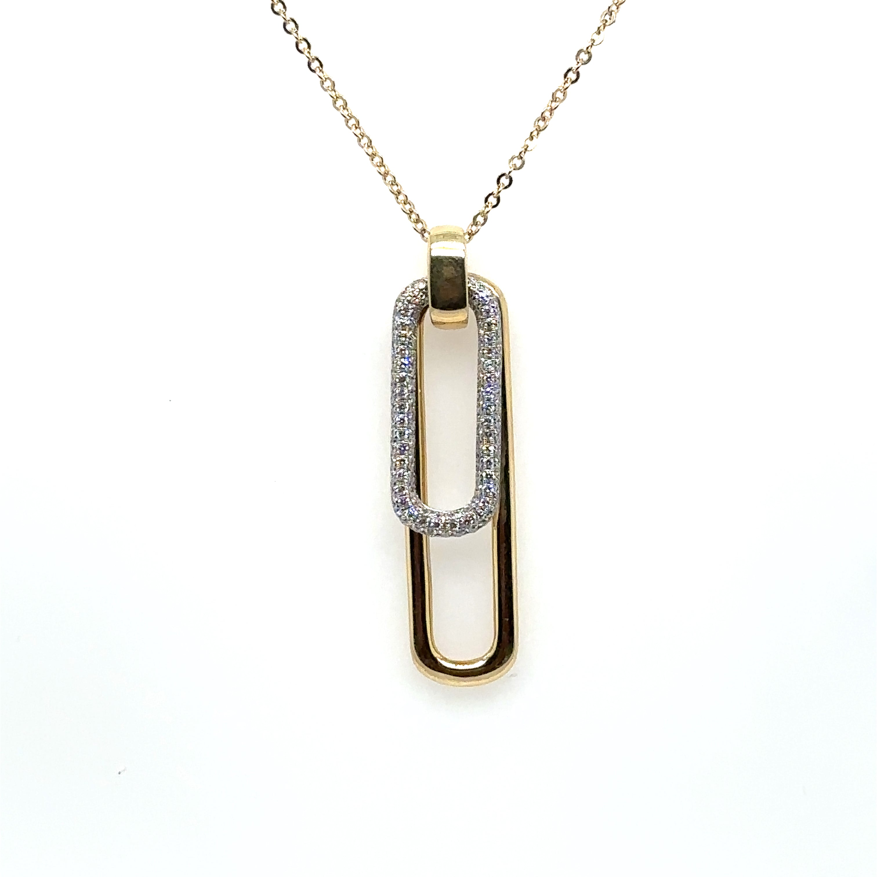 14K Yellow Gold Diamond Paperclip Pendant