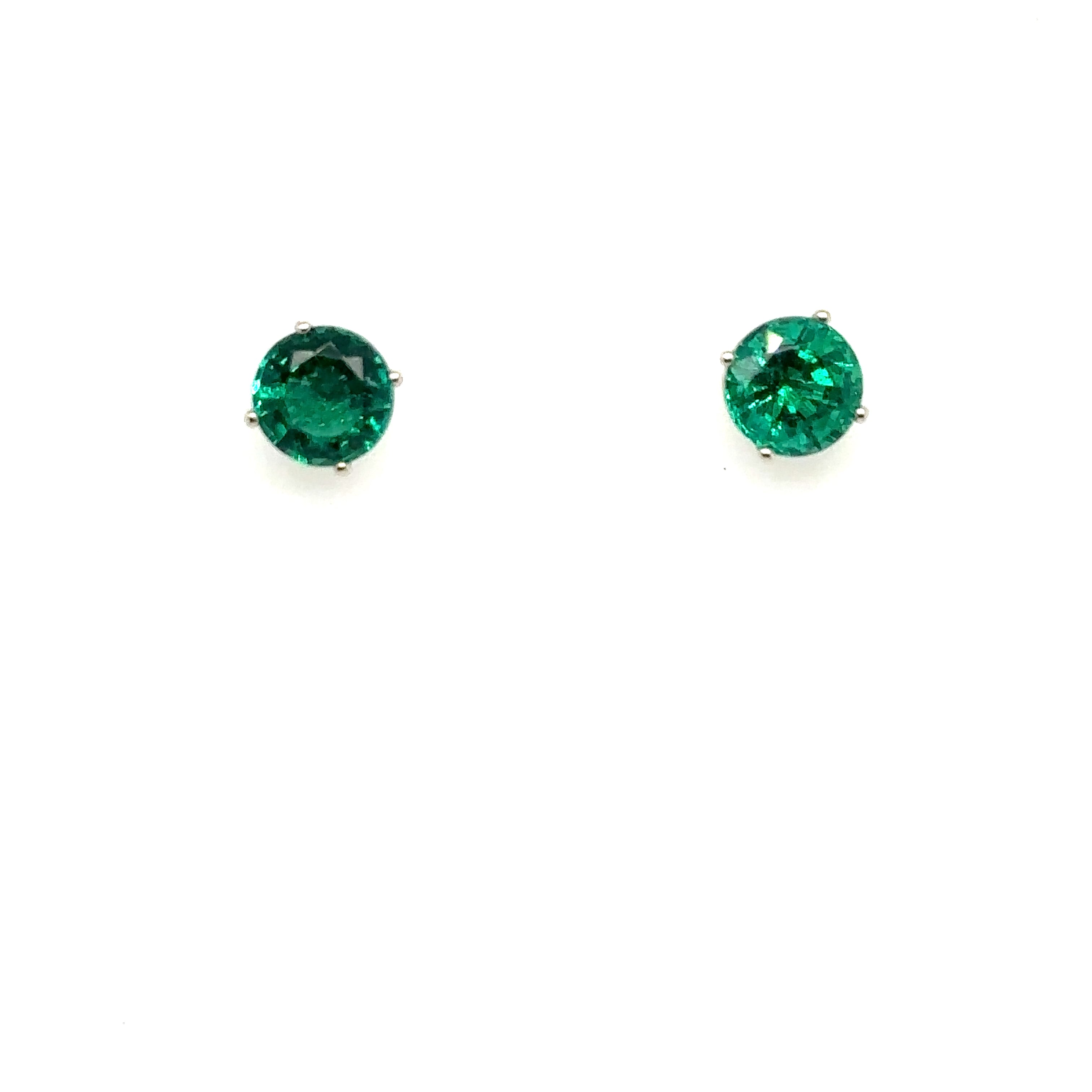 18K White Gold Emerald Stud Earrings 3.21ct