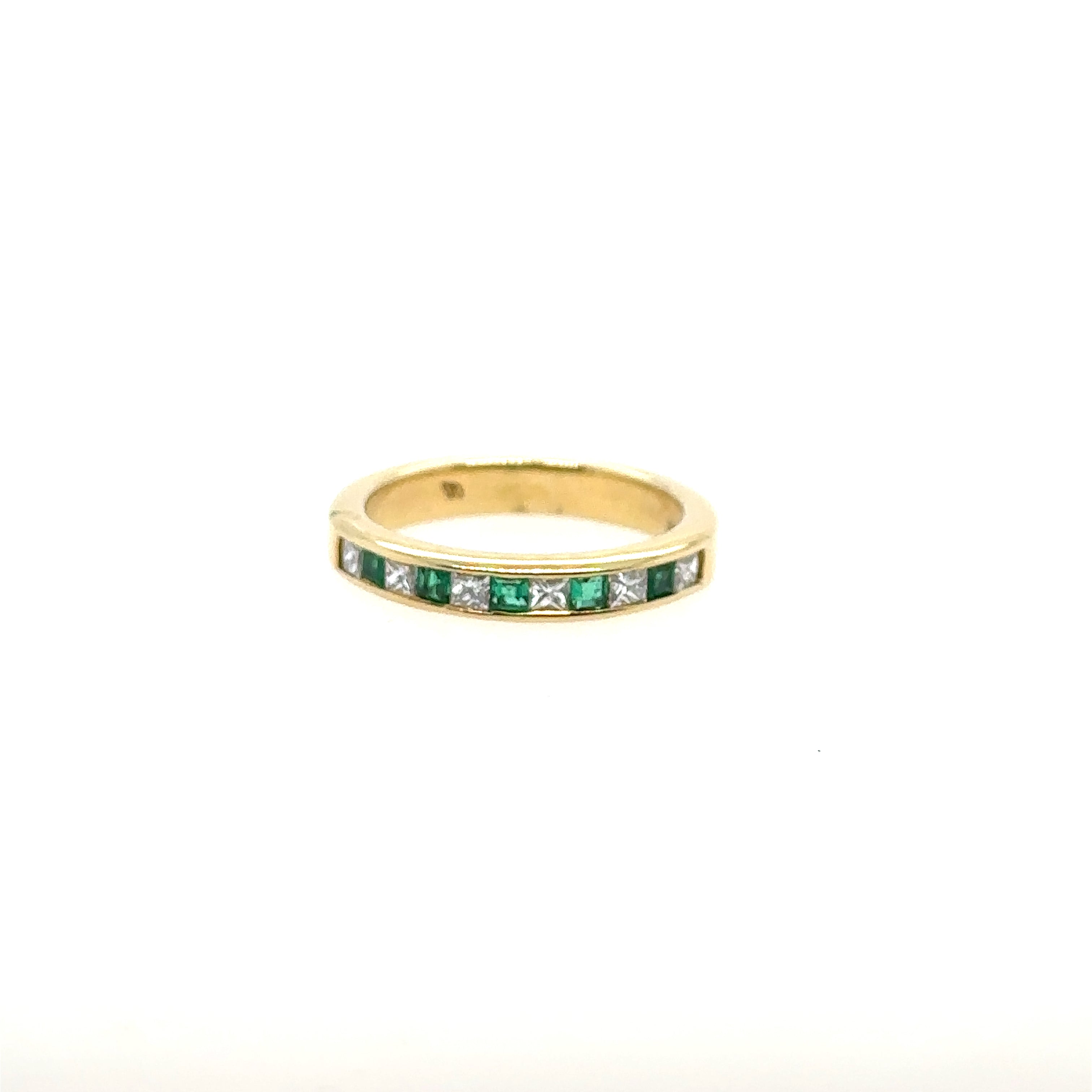 18K Yellow Gold Emerald and Diamond Band