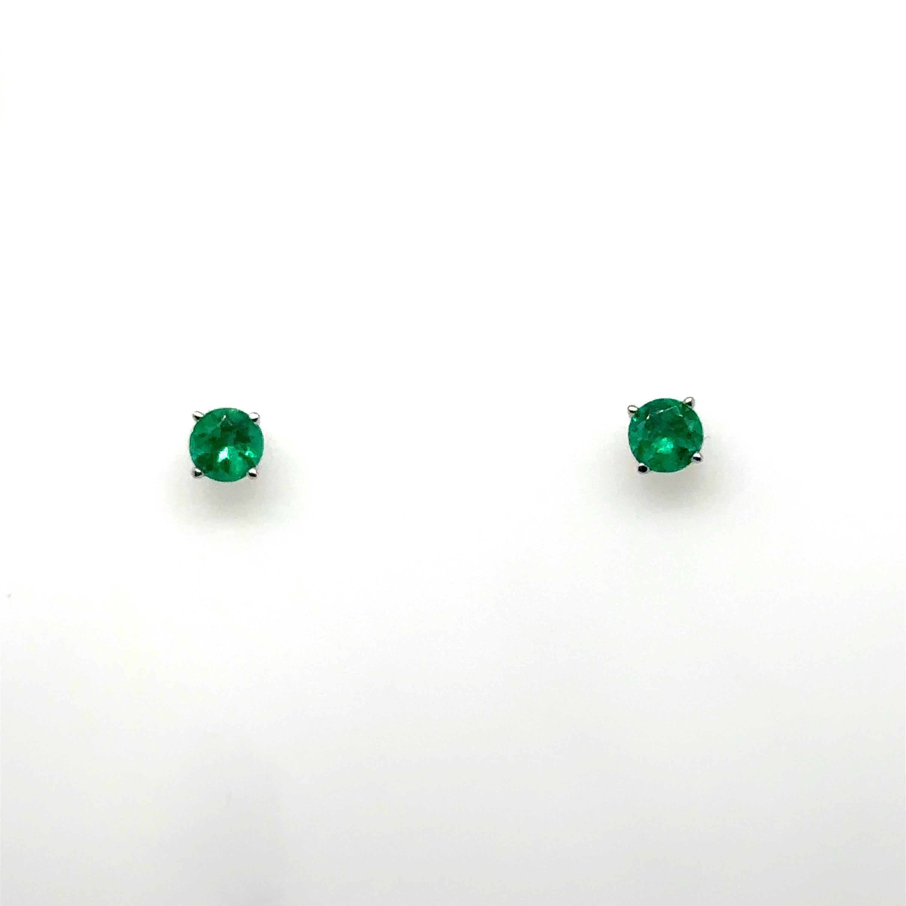 14K Yellow Gold Emerald Stud Earrings