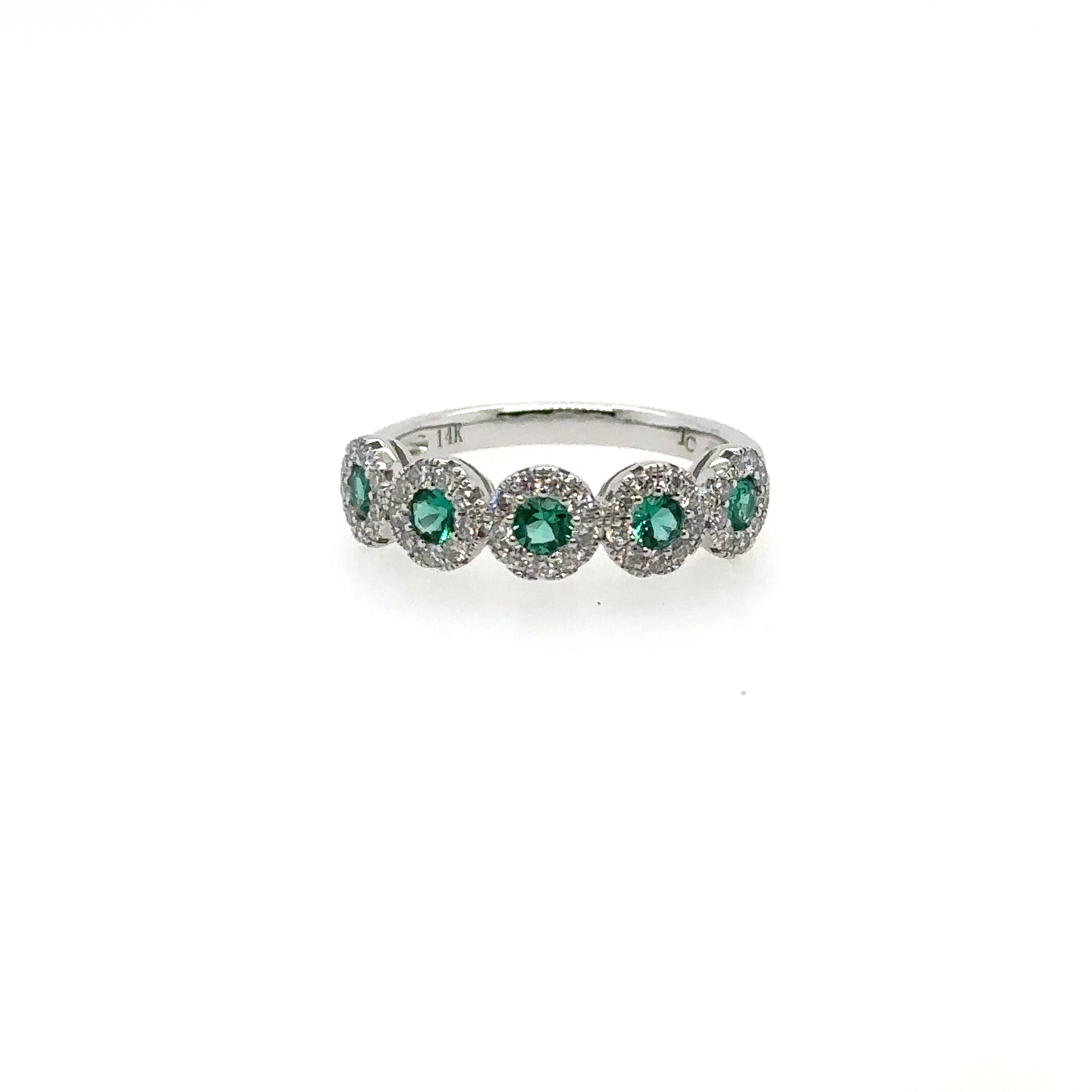 Exquisite 14K White Gold Ring with Emerald and Diamond Highlights