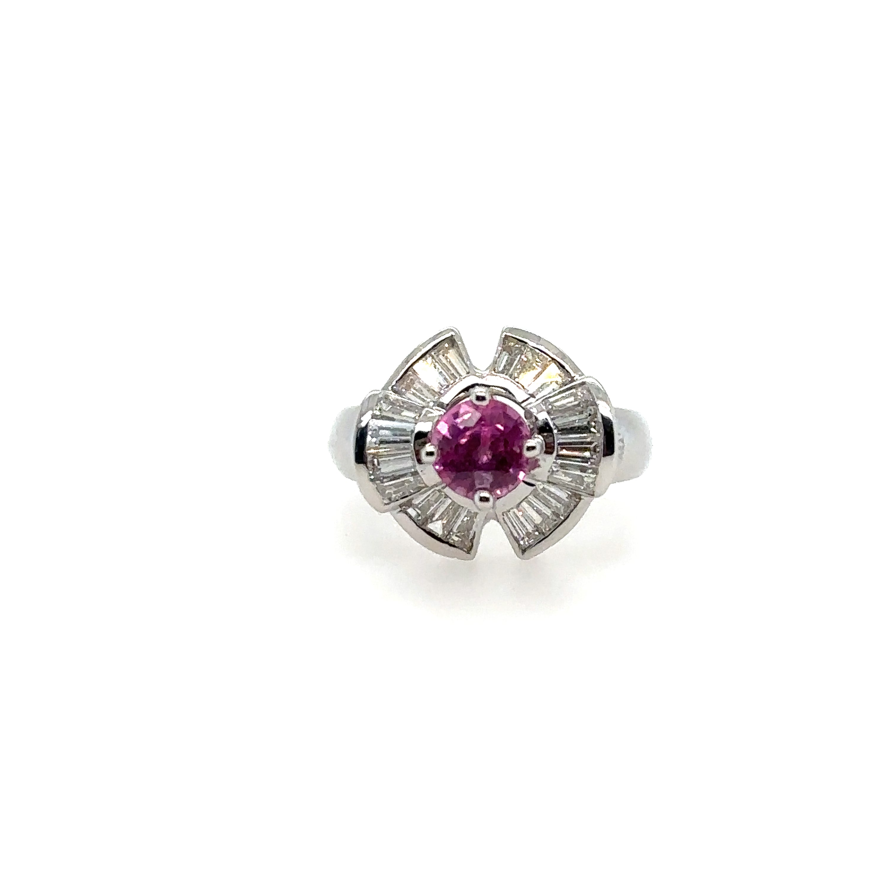 18K White Gold Pink Sapphire and Diamond Ring