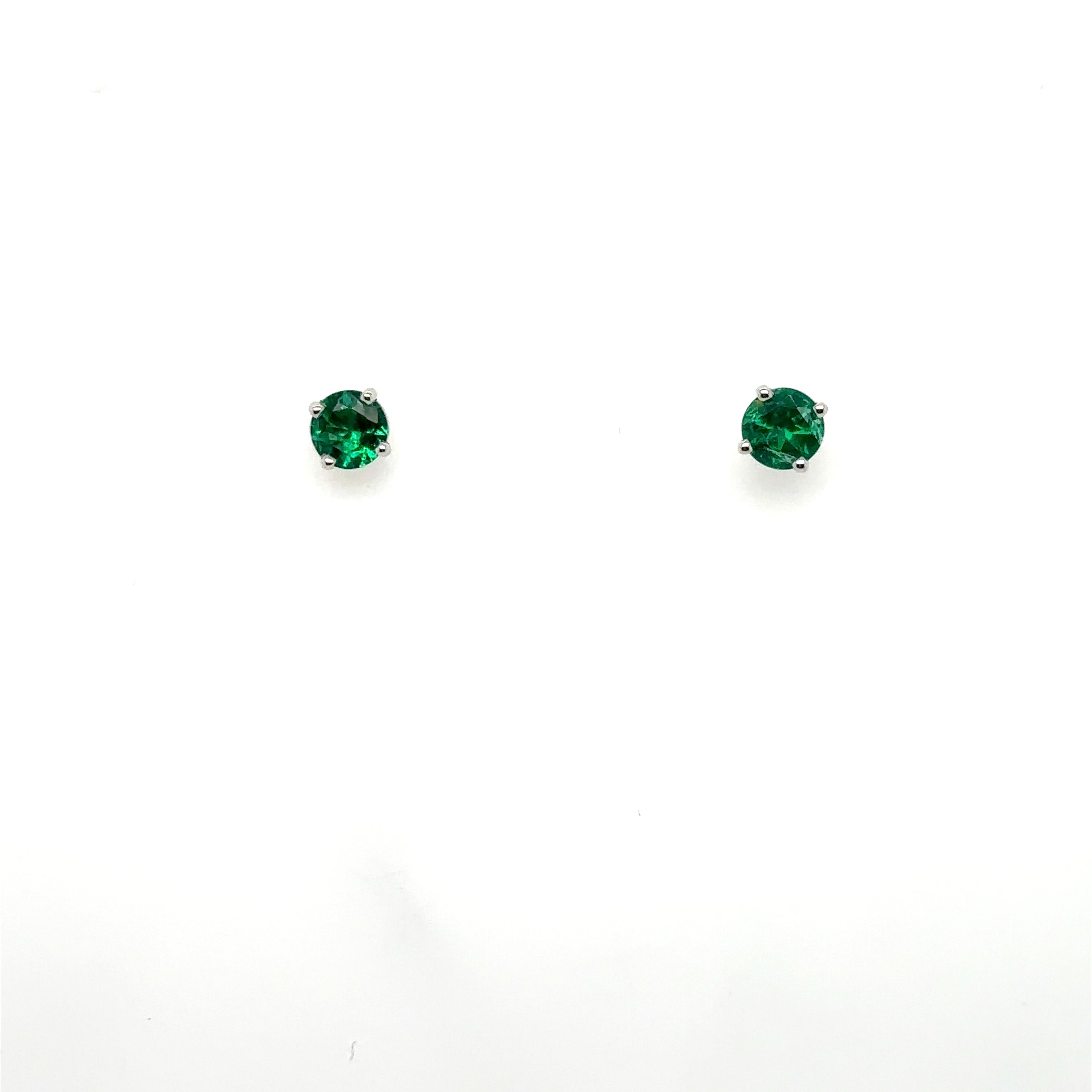 18K White Gold Emerald Stud Earrings