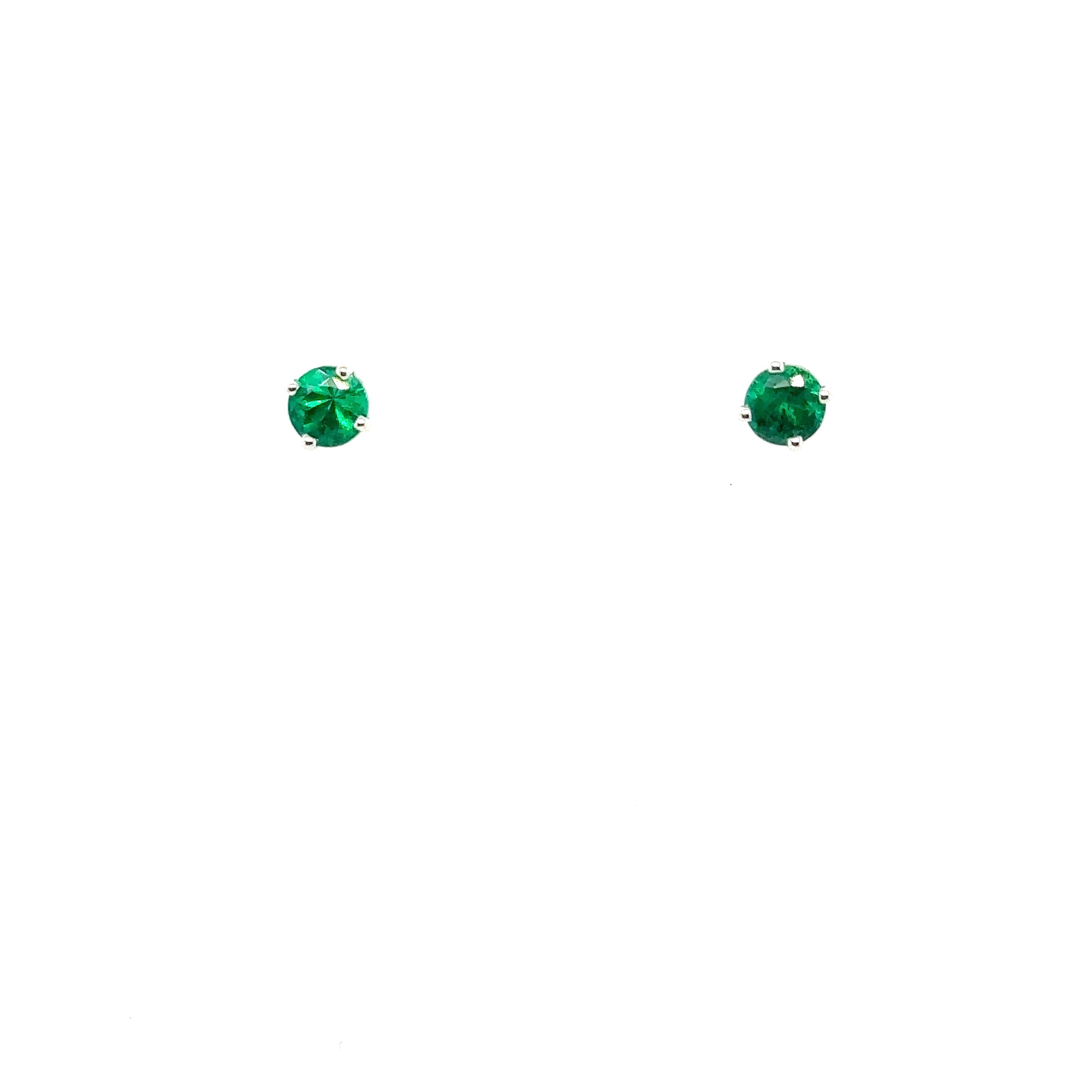 18K White Gold Emerald Stud Earrings