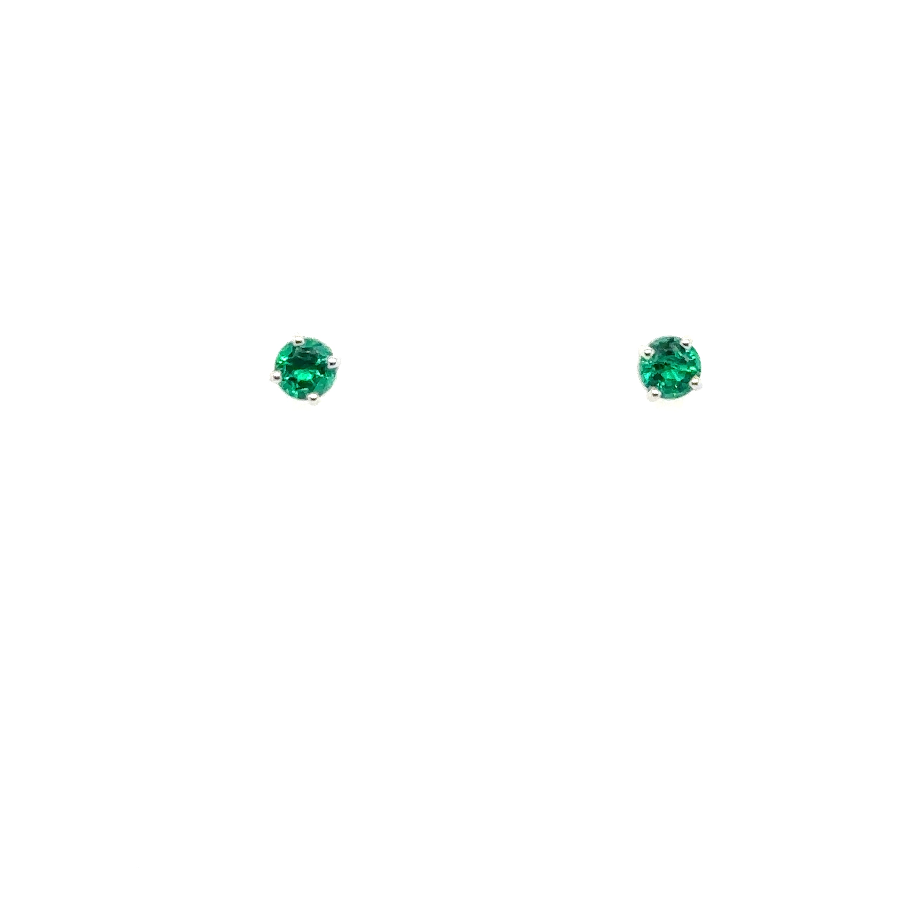 18K White Gold Emerald Stud Earrings
