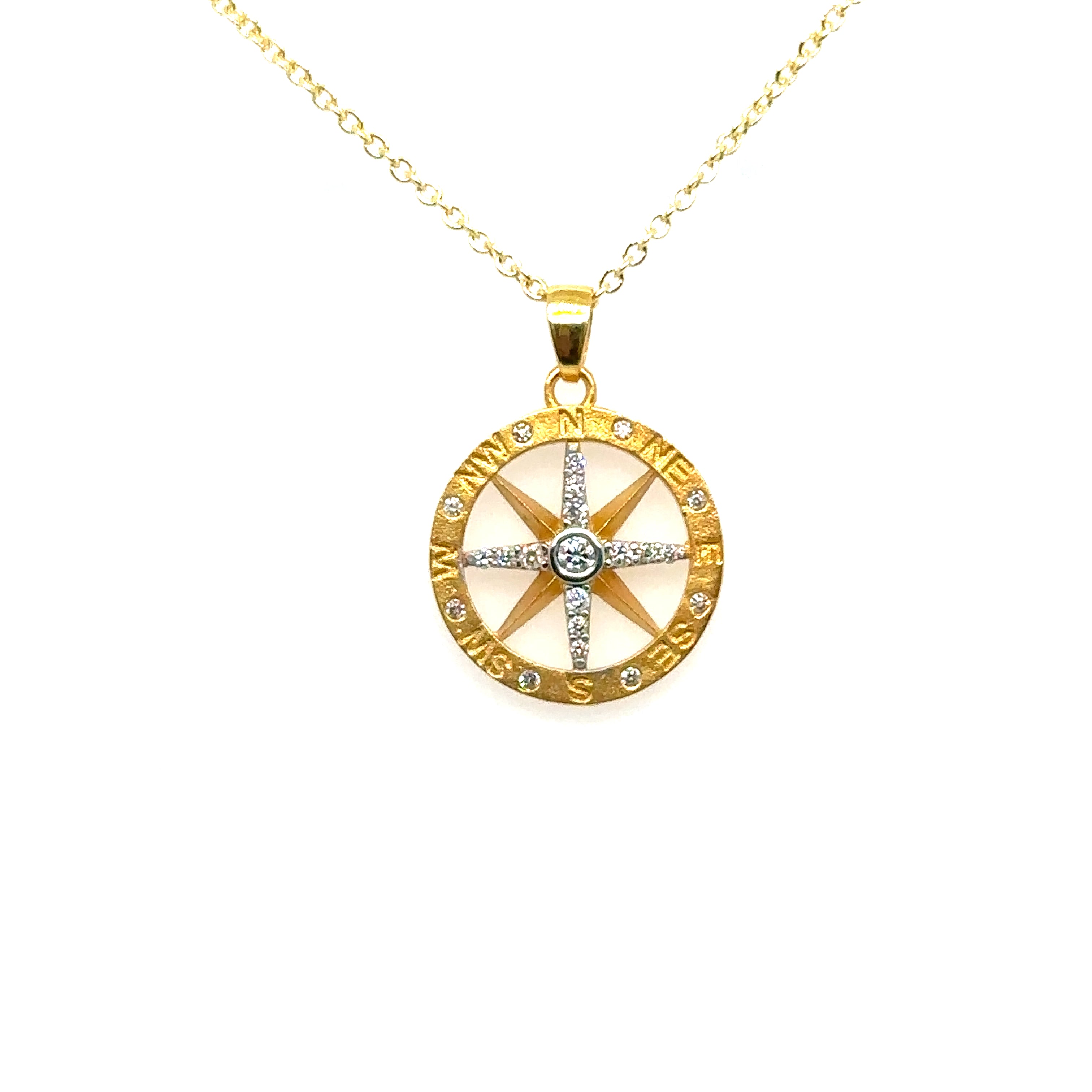 14K Yellow Gold Diamond Compass Pendant