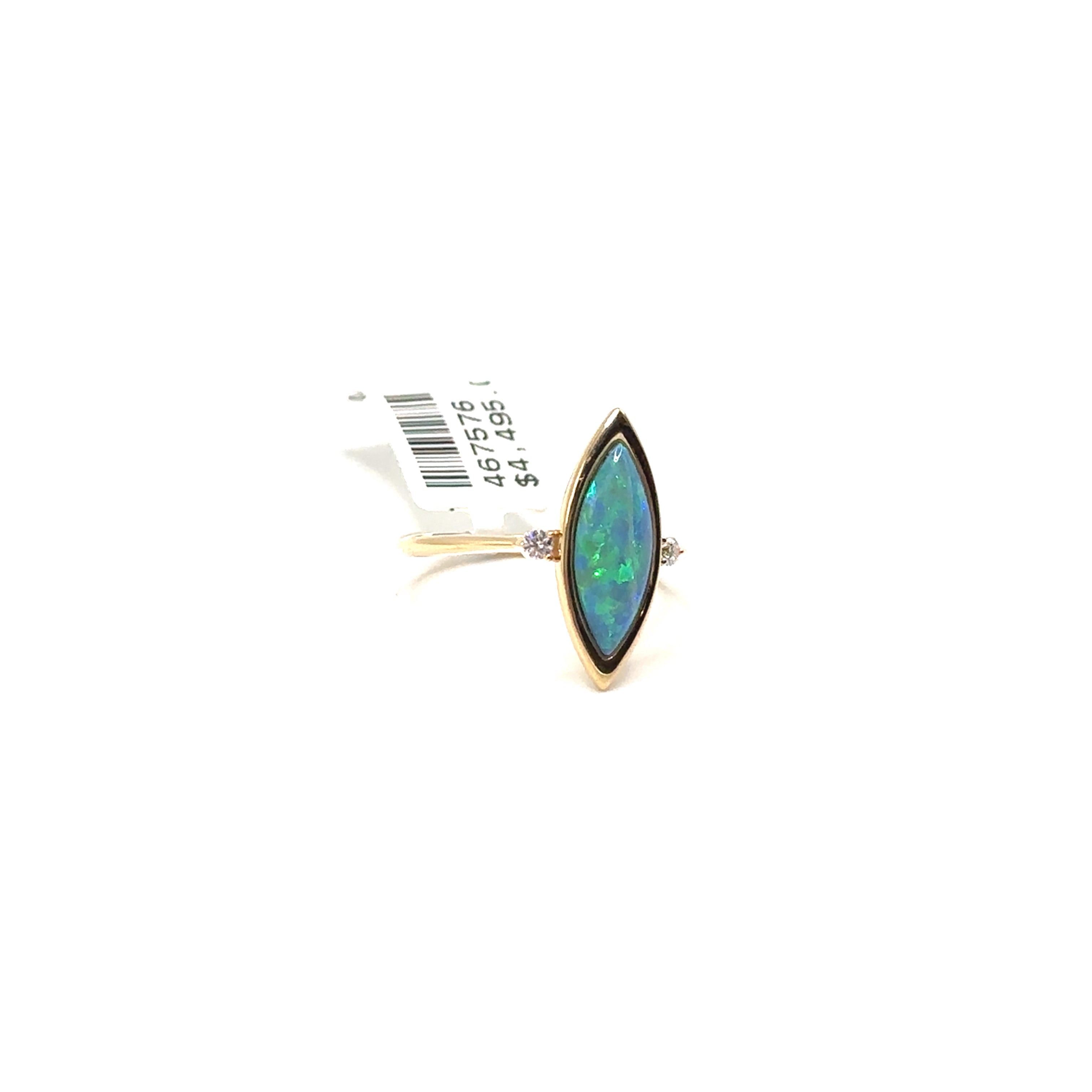 14K Yellow Gold Marquise Opal Ring With Diamonds