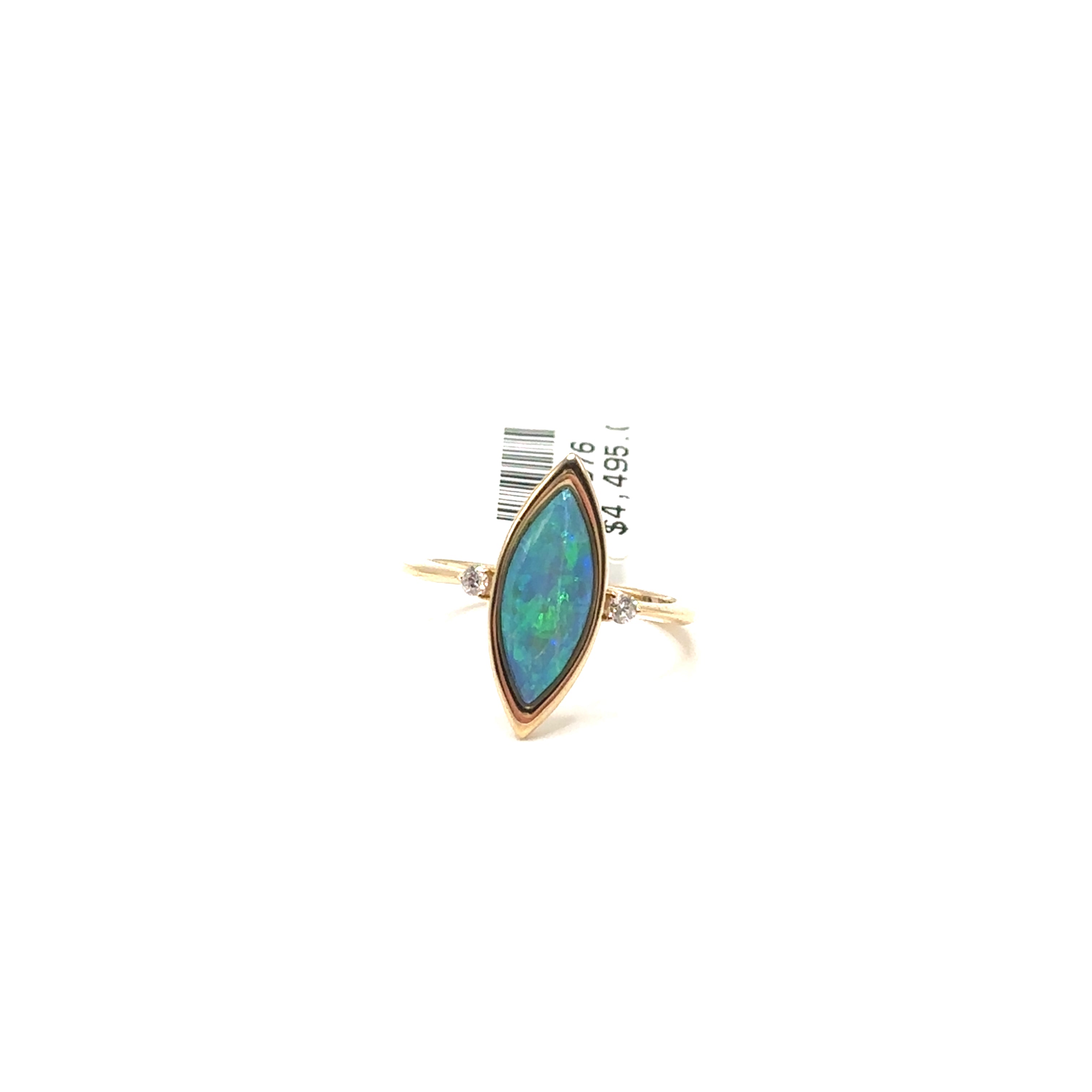 14K Yellow Gold Marquise Opal Ring With Diamonds