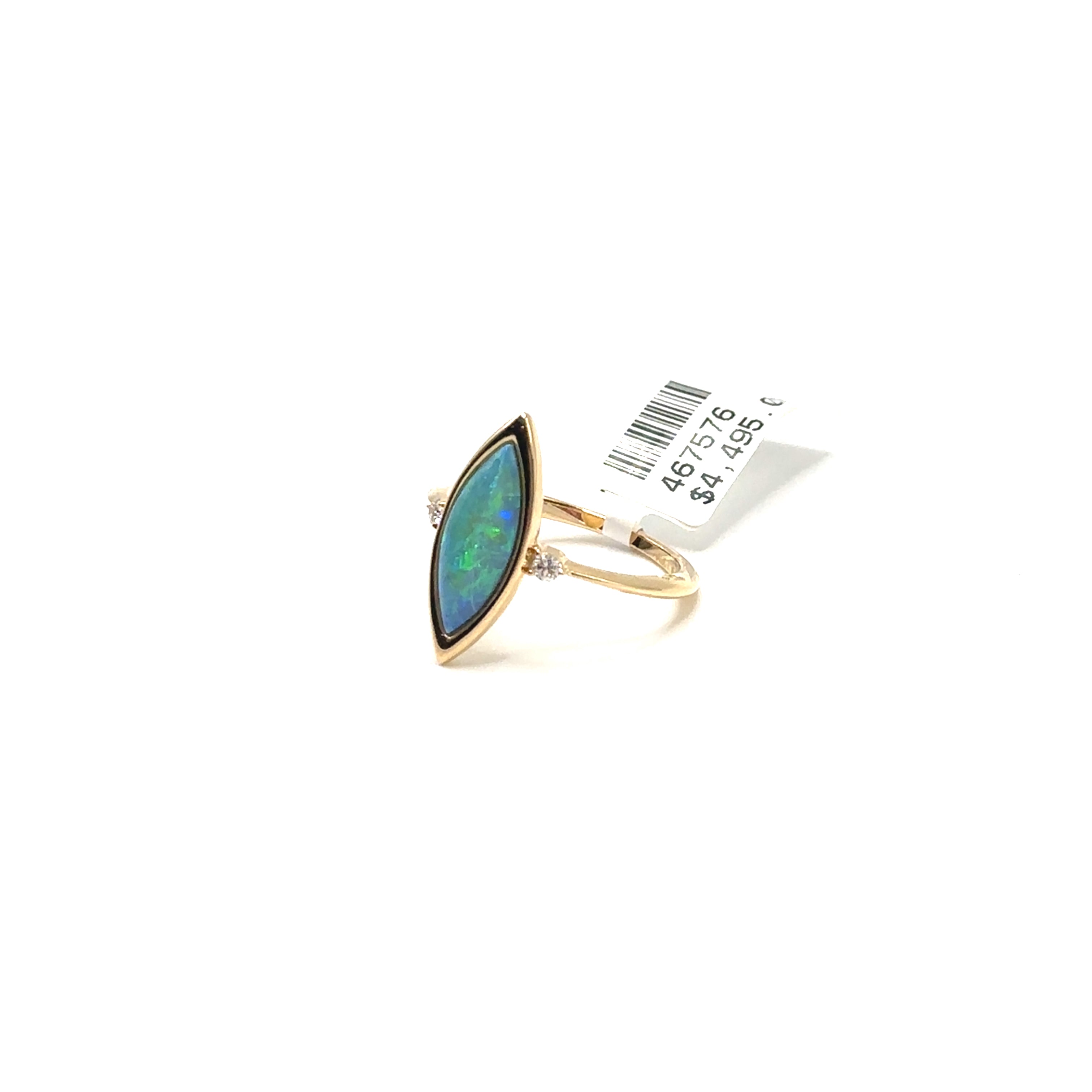 14K Yellow Gold Marquise Opal Ring With Diamonds