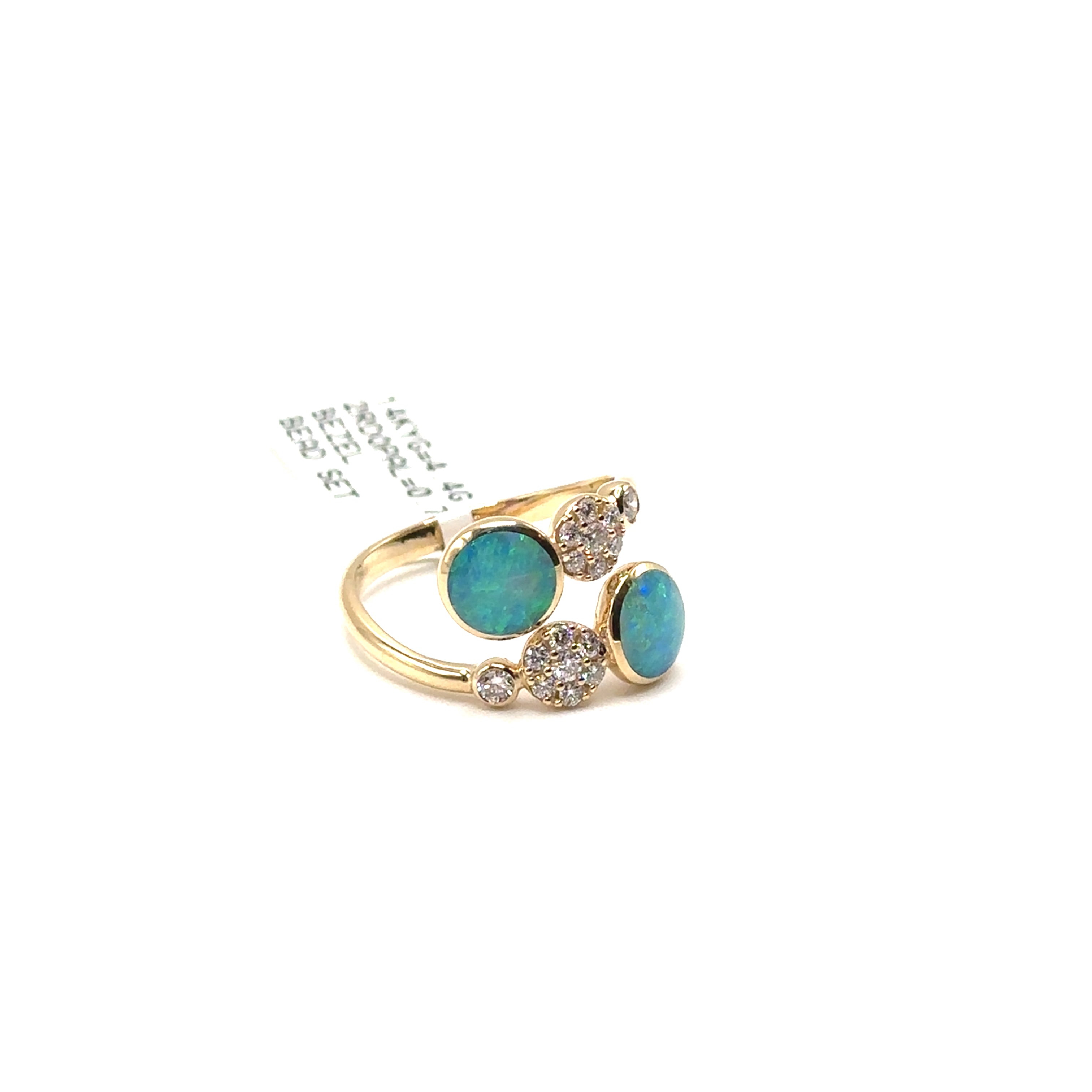 14K Yellow Gold Bezel Set Opal and Diamond Ring