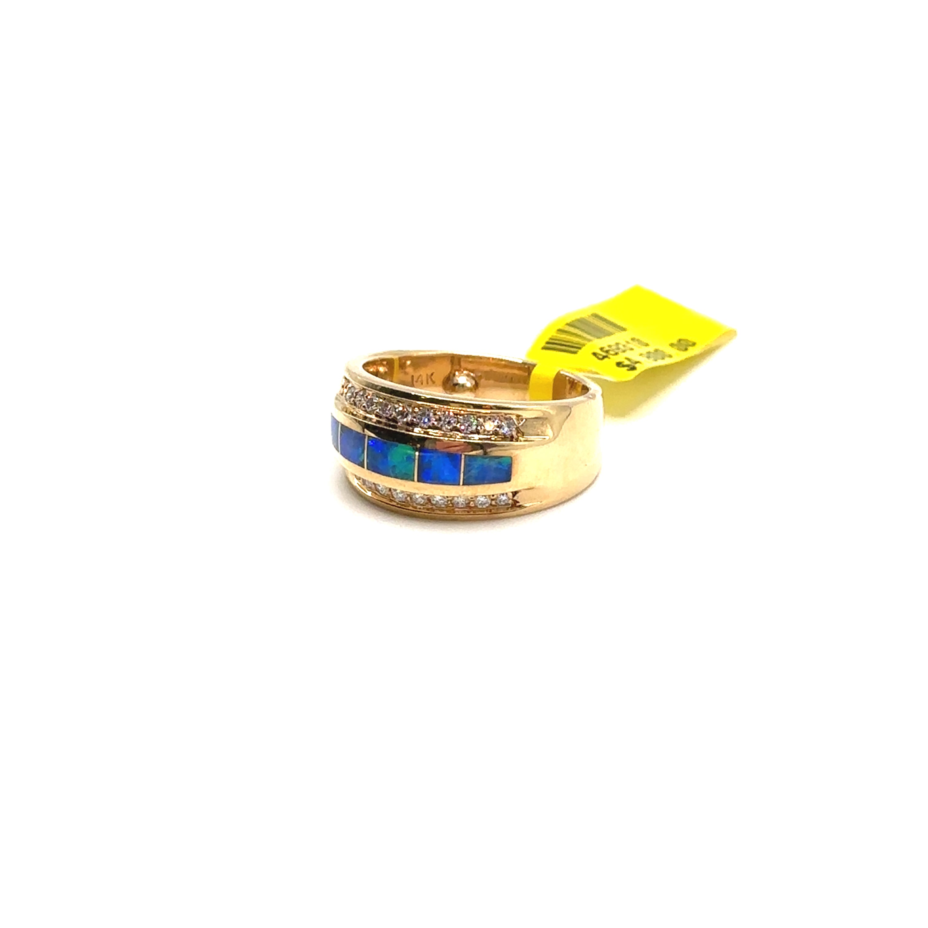 14K Yellow Gold Opal and Diamond Wide Band Ring