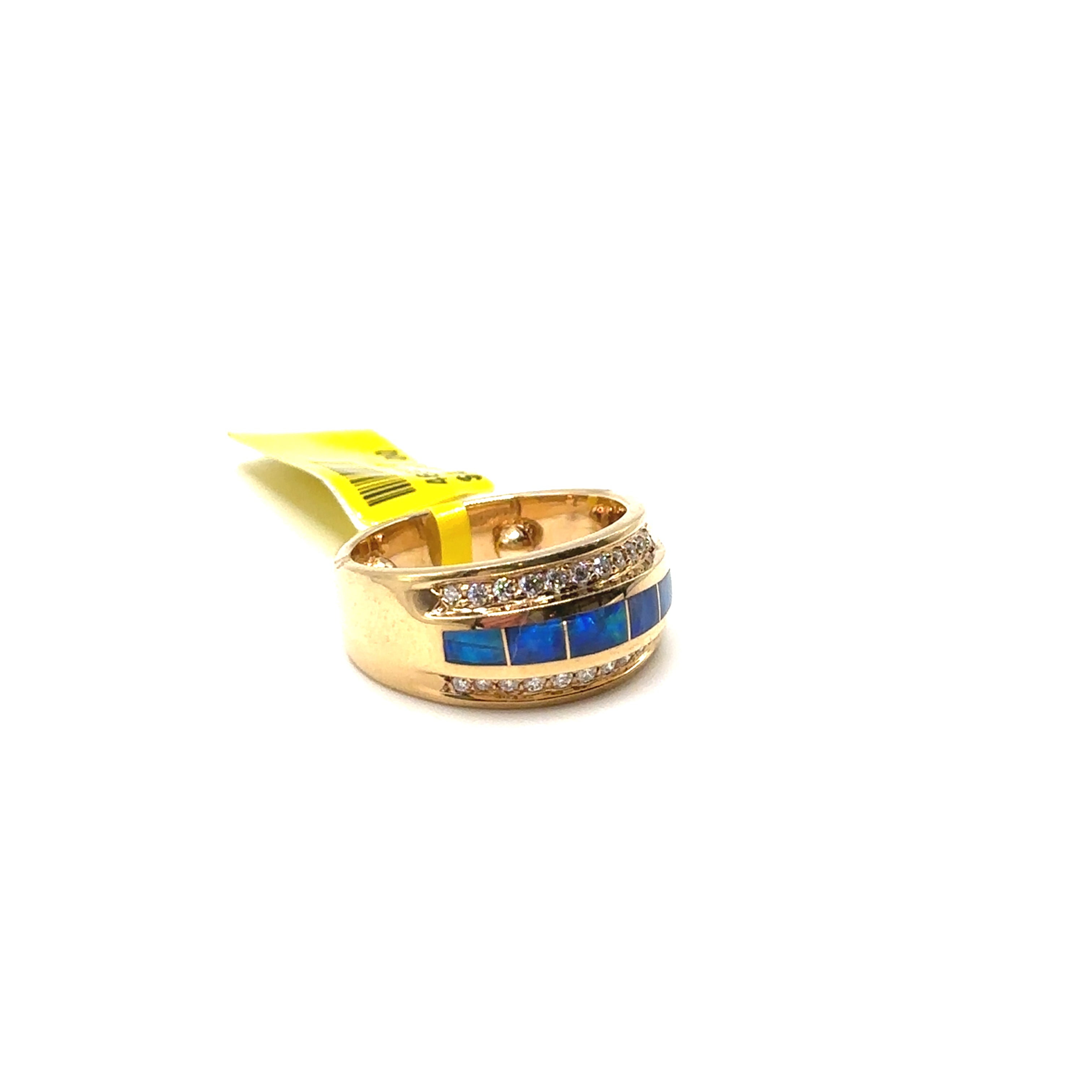 14K Yellow Gold Opal and Diamond Wide Band Ring